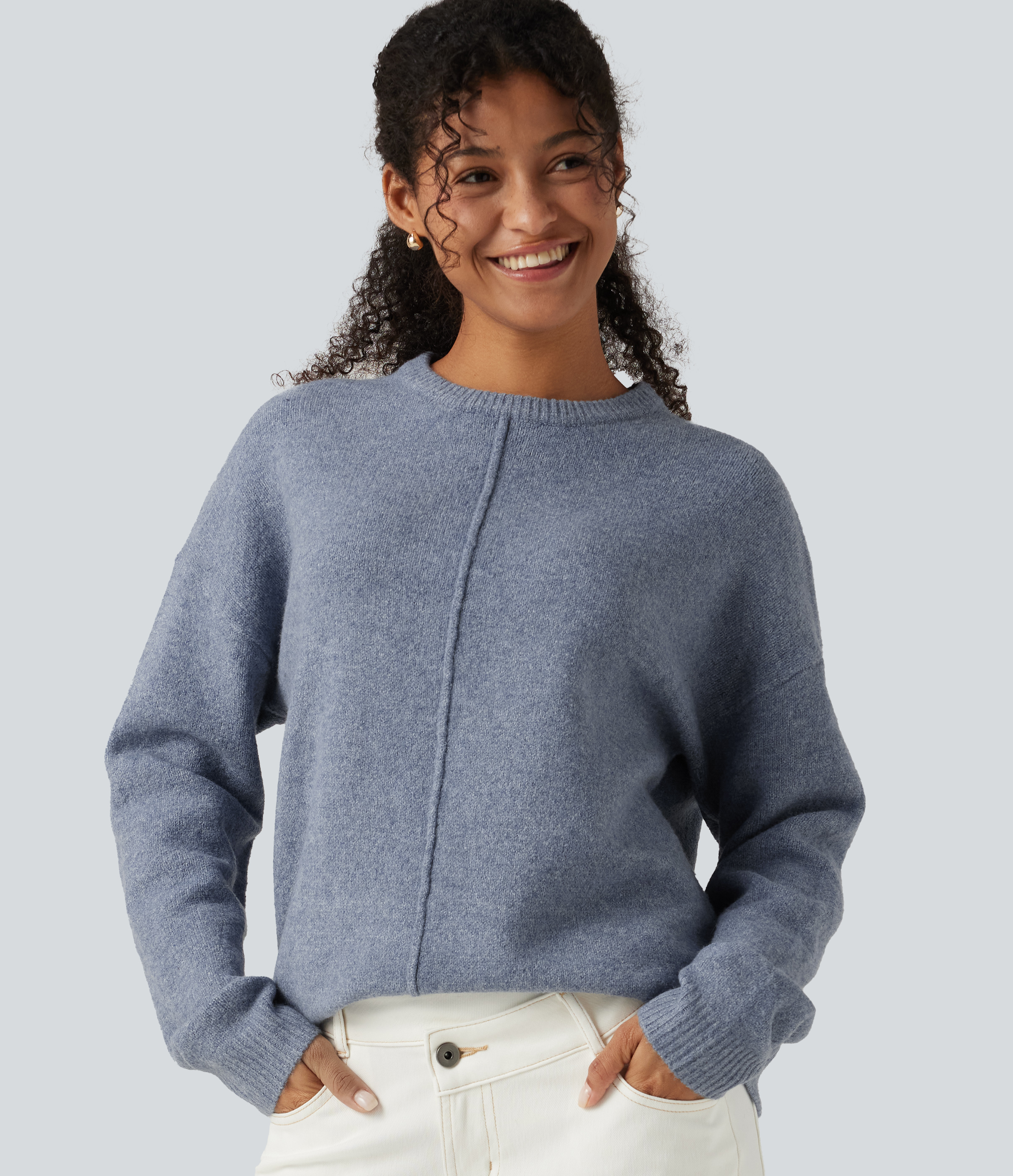 Round Neck Long Sleeve Work Sweater