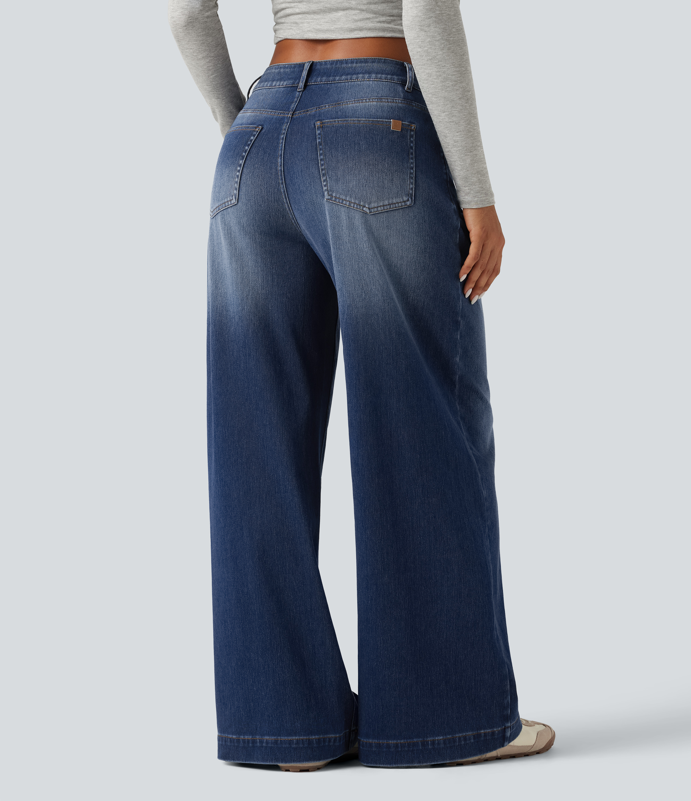 Estate Blue Denim Halara Flex™ Mid Rise Baggy Casual Jeans with Pockets / 2