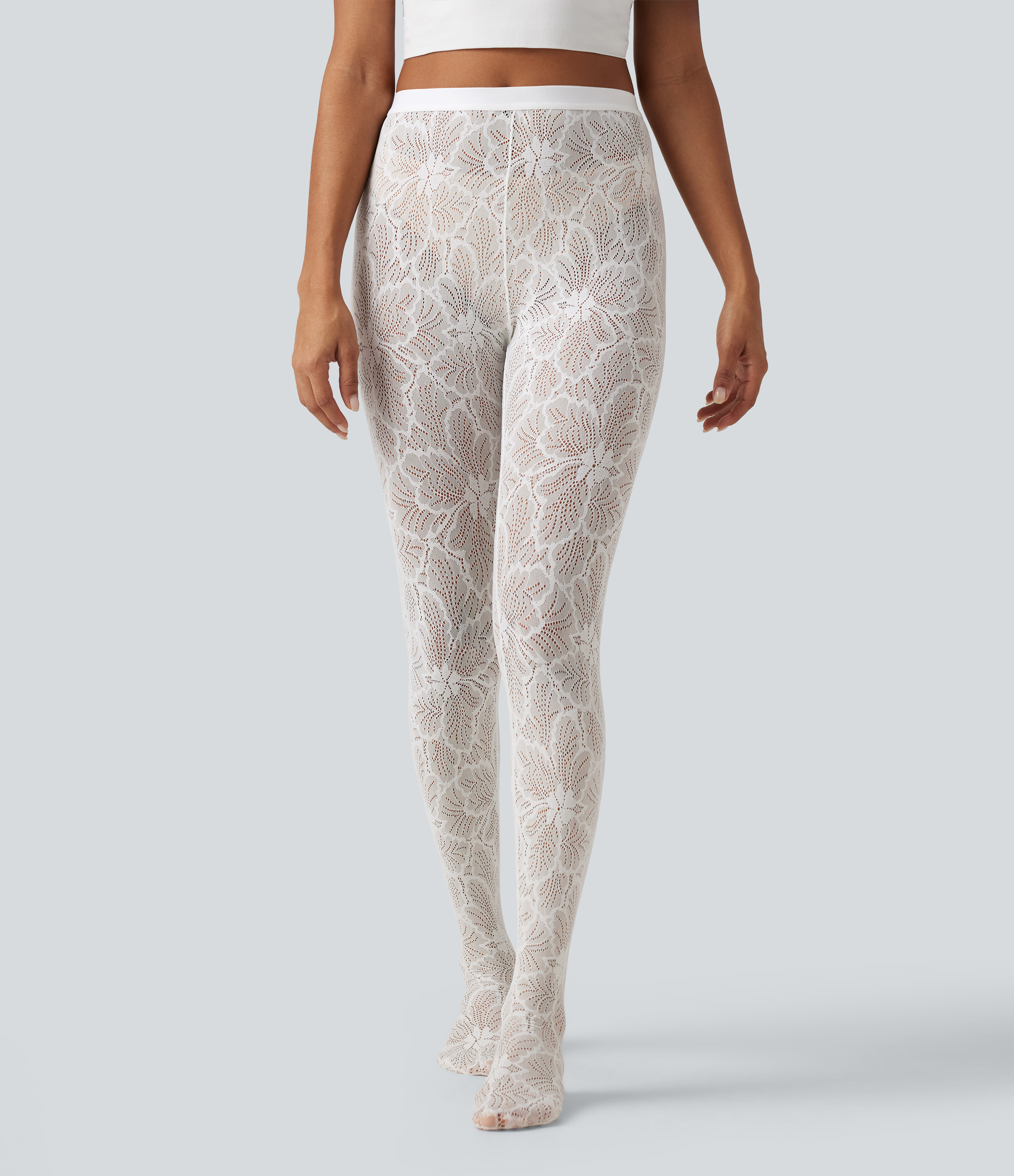 High Waisted Contrast Lace Skinny Leggings