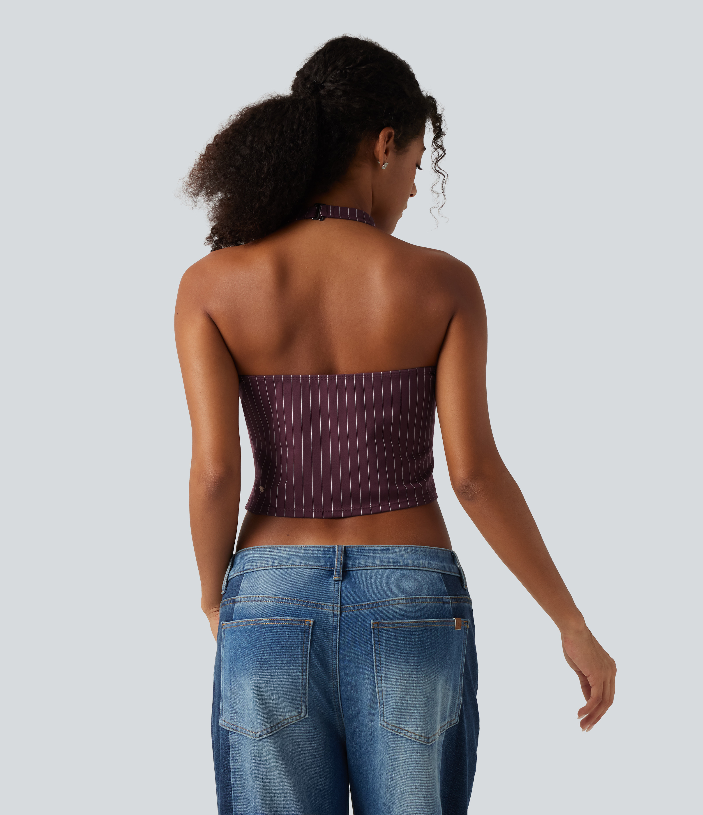 Plum Stripe Halter Cowl Neck Stripe Casual Tank Top / 2