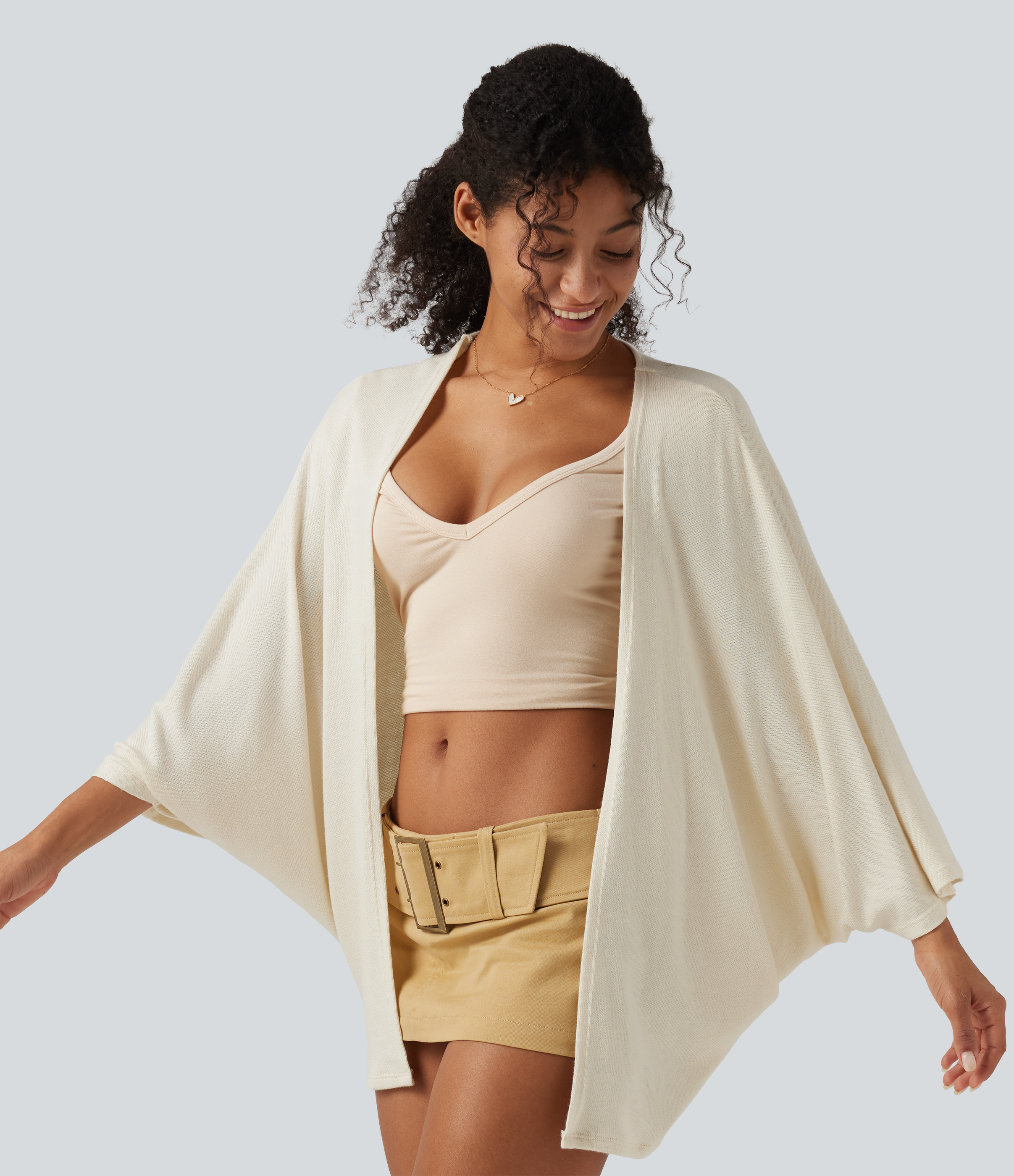 Lässiger Cardigan mit 3/4-Fledermausärmeln und offener Vorderseite
