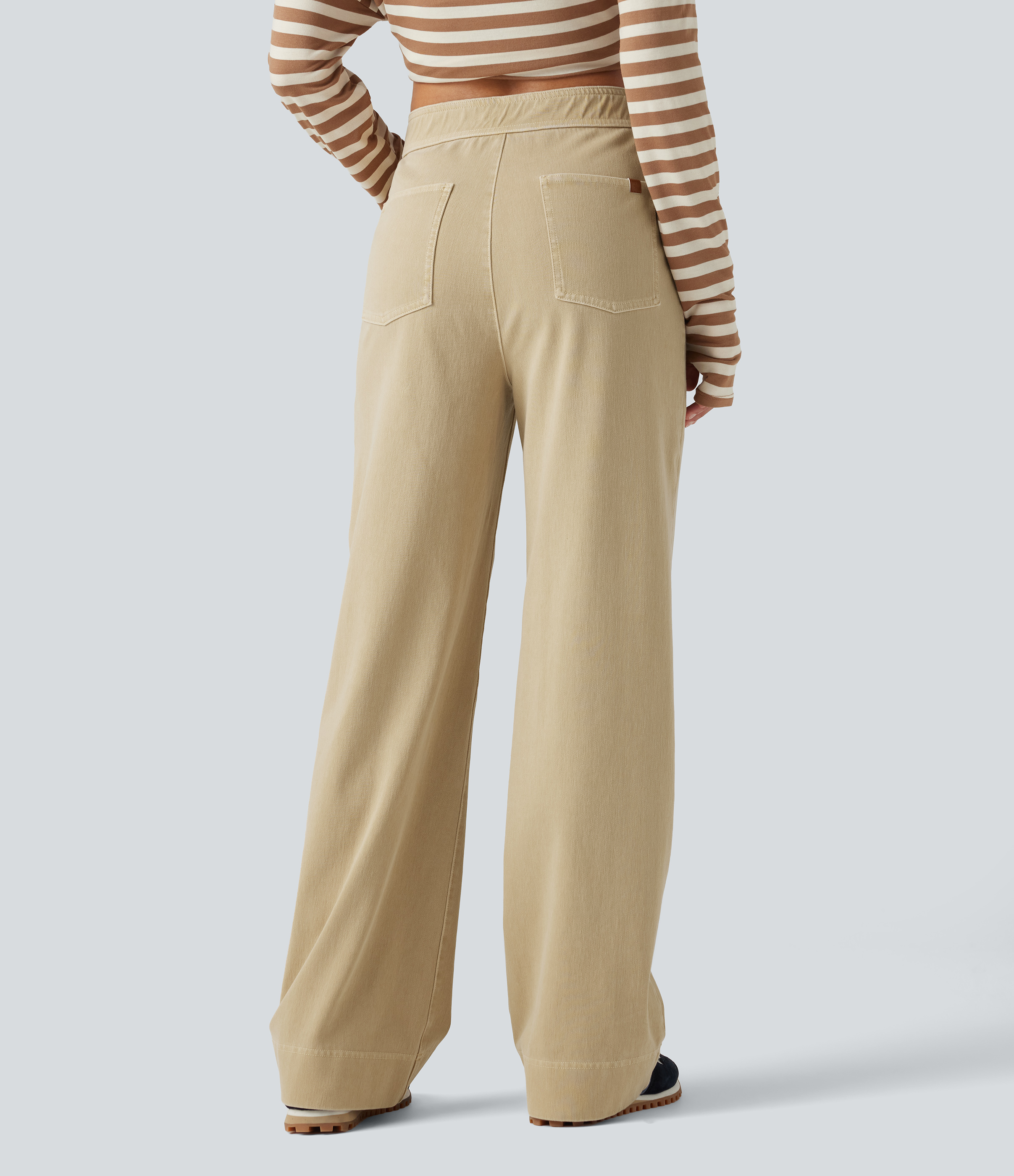 Warm Clay Khaki Halara Flex™ jeans décontractés colorés, taille haute, coupe droite, avec poches / 2
