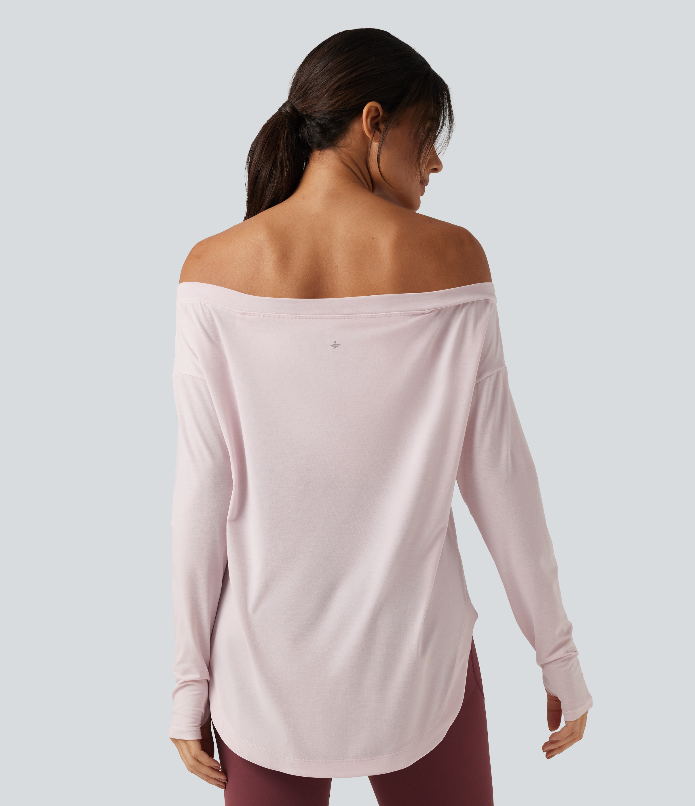 Pale Lilac Schulterfreie Langarm-Yoga-Sporttops mit integriertem BH, schnell trocknend / 2