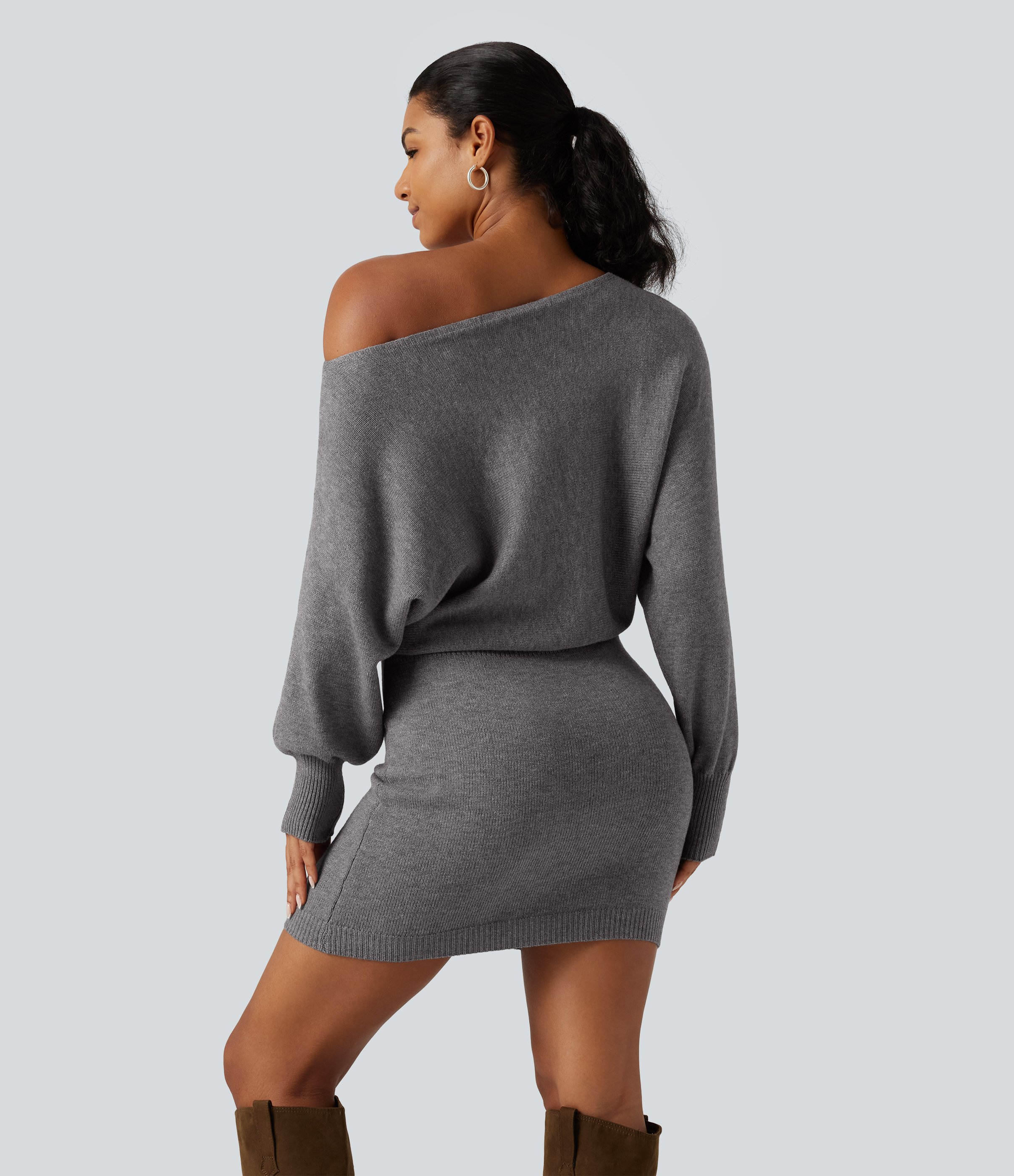 Storm Front Robe-pull mini ajustée à une épaule, manches longues chauve-souris, pour le travail / 2