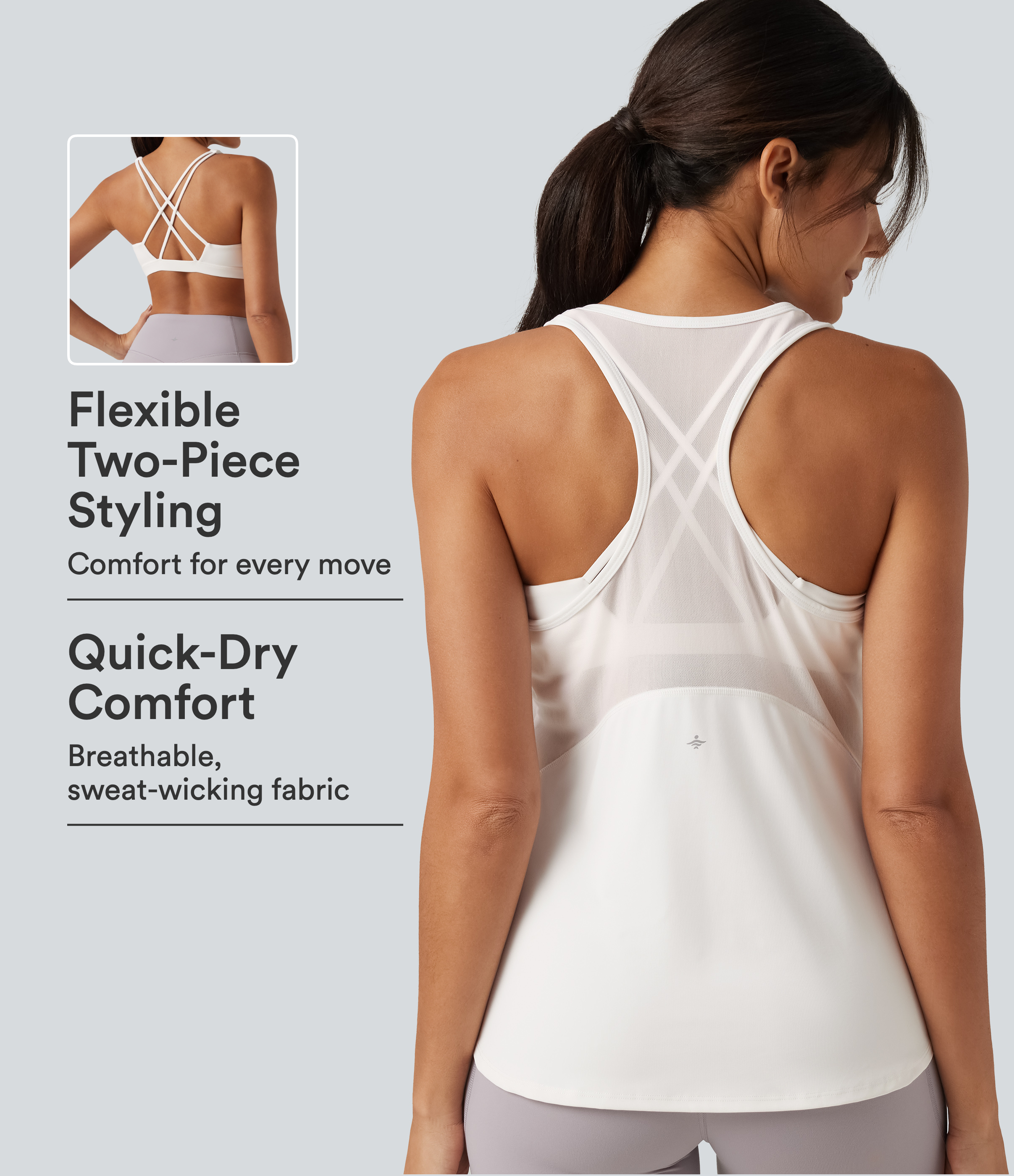 Softlyzero™ QuickDry Racerback Built-in Bra Contrast Mesh 2-Piece Yoga Tank Top