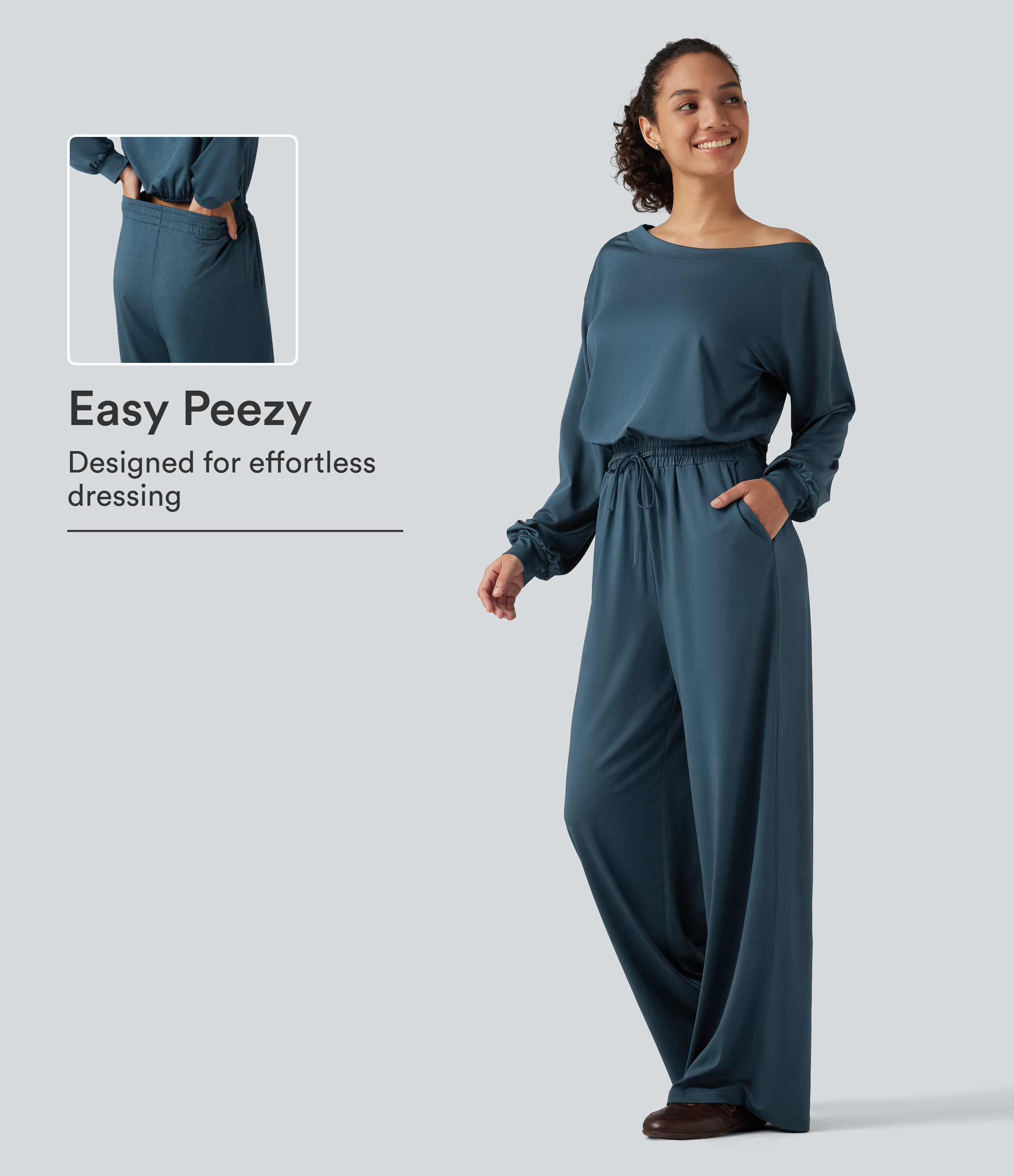 One Shoulder Long Sleeve Drawstring Baggy Casual Jumpsuit with Pockets-Easy Peezy Edition