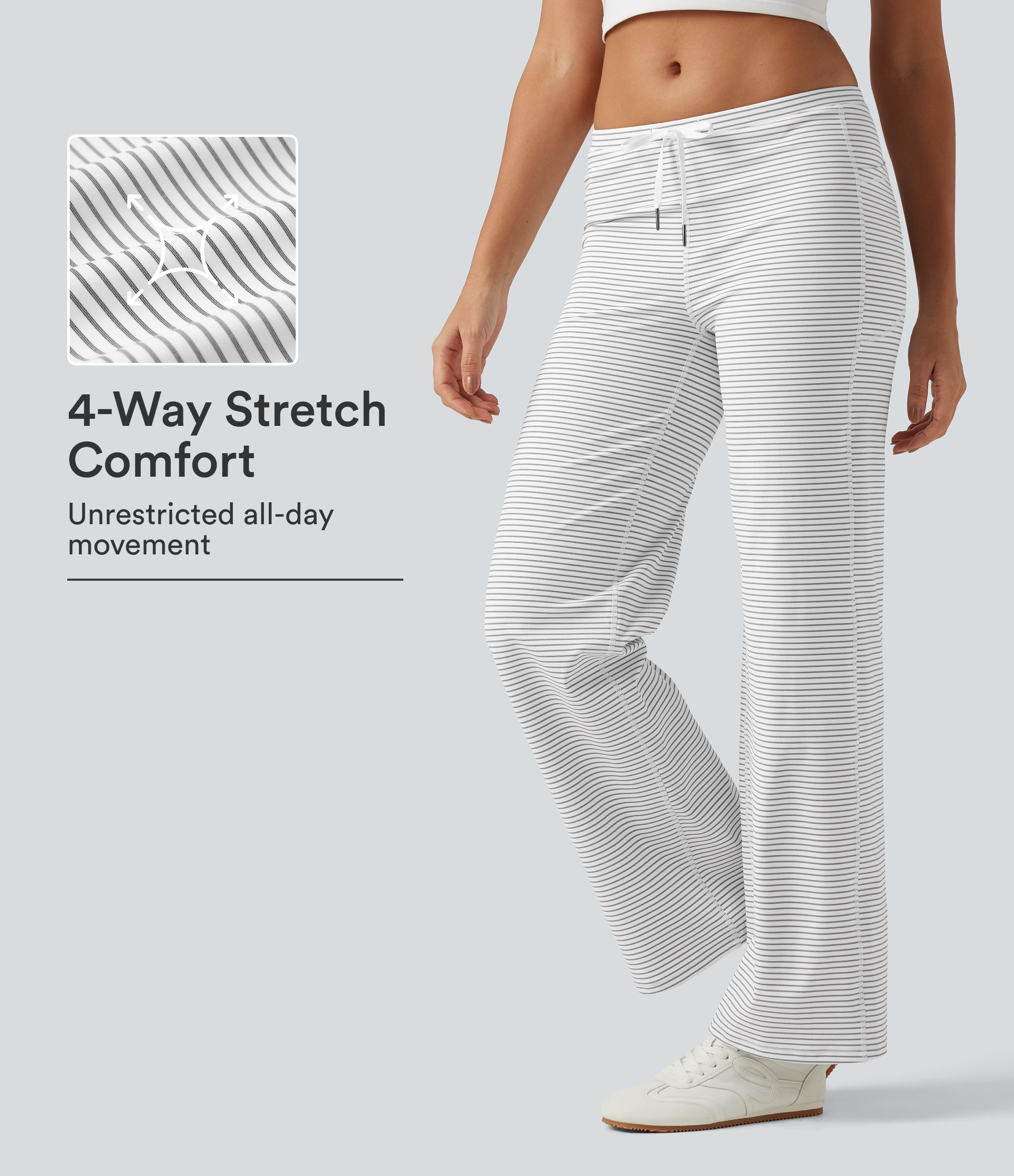 Low Rise Drawstring Straight Leg Stripe Yoga Pants with Pockets