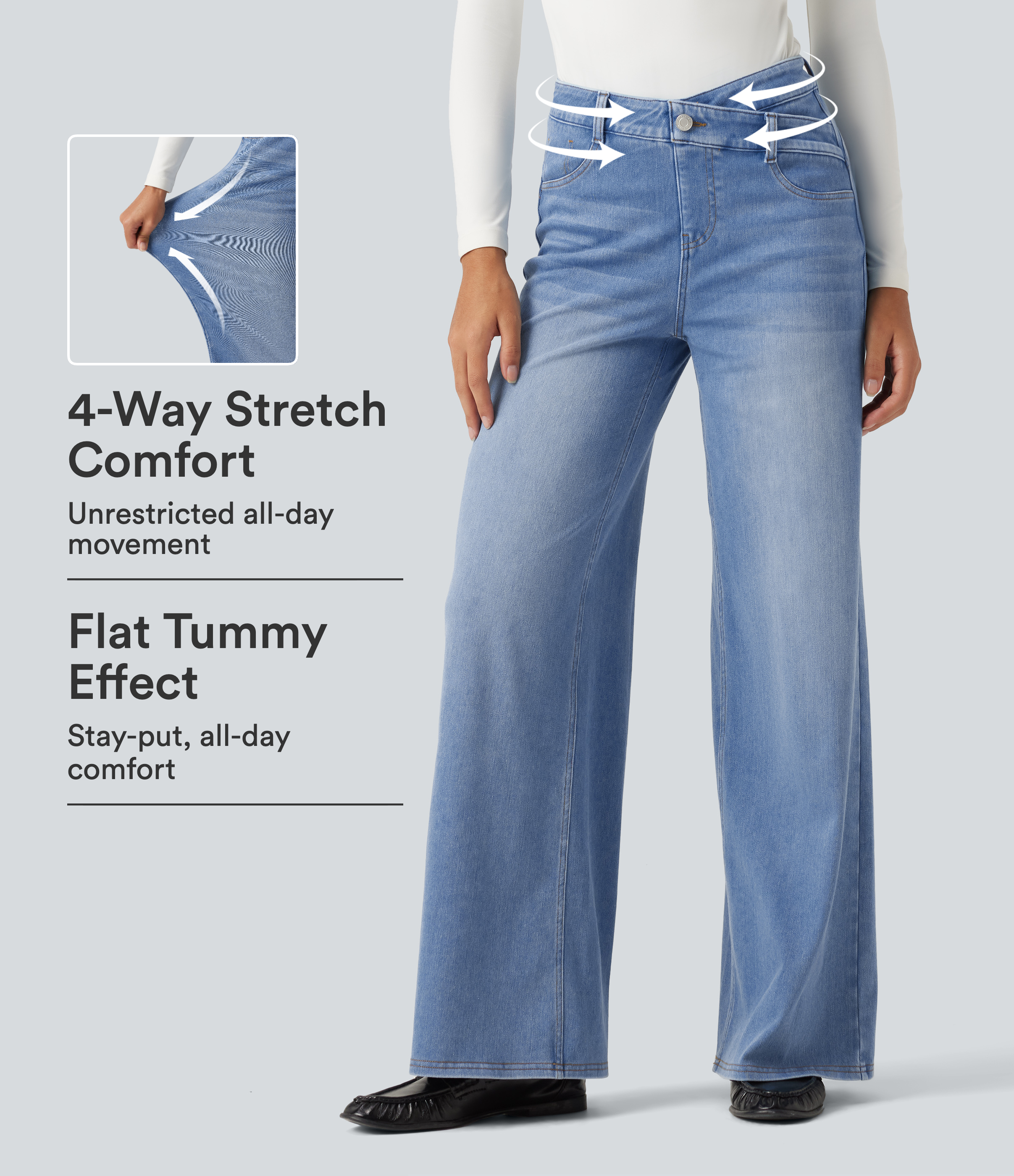 Halara Flex™ Asymmetric High Waisted Tummy Control Wide Leg Casual Jeans with Pockets