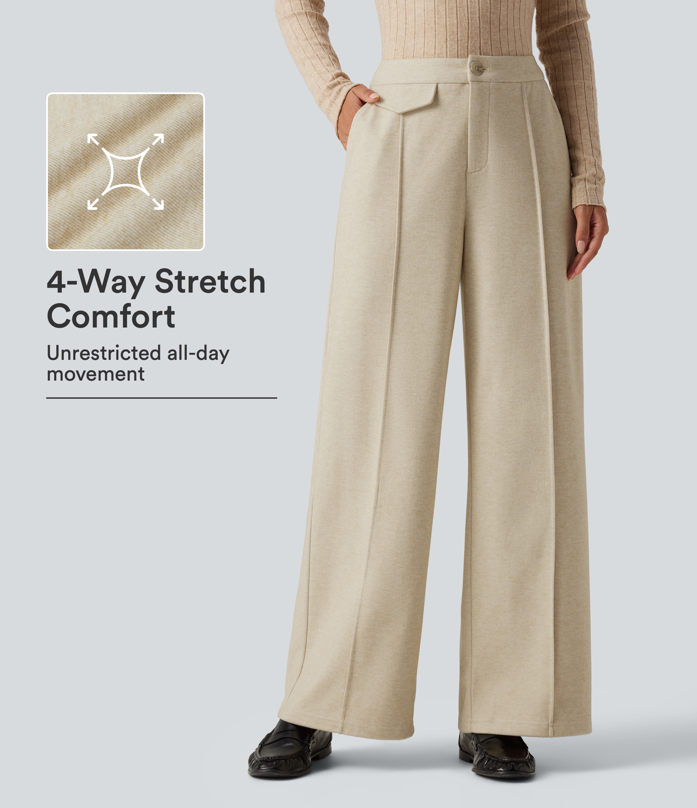High Waisted Wide Leg Work Pants with Pockets
