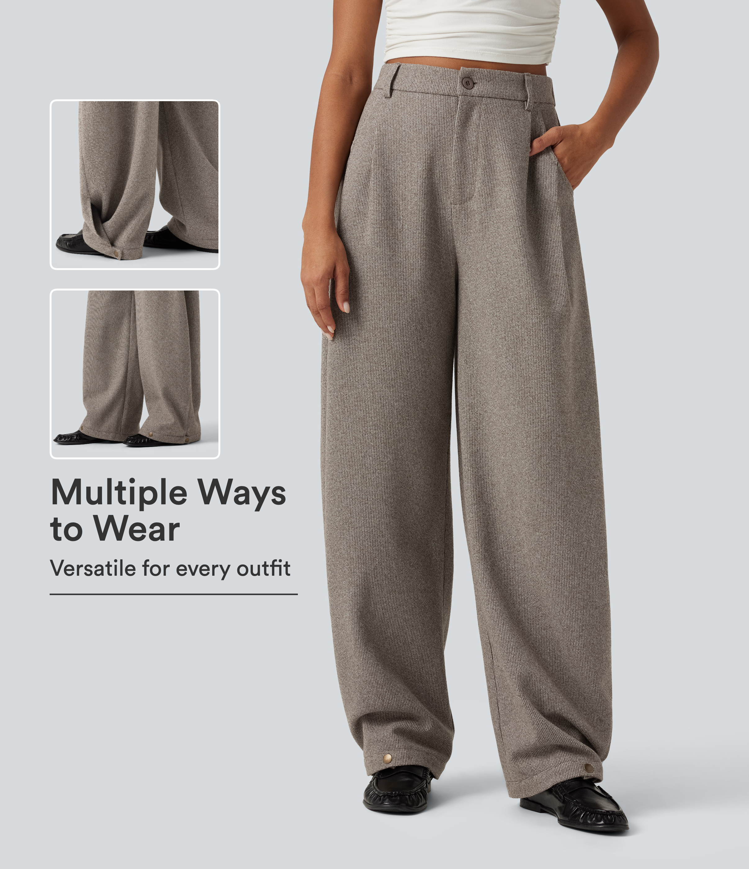 High Waisted Barrel Leg Plaid Casual Pants with Pockets