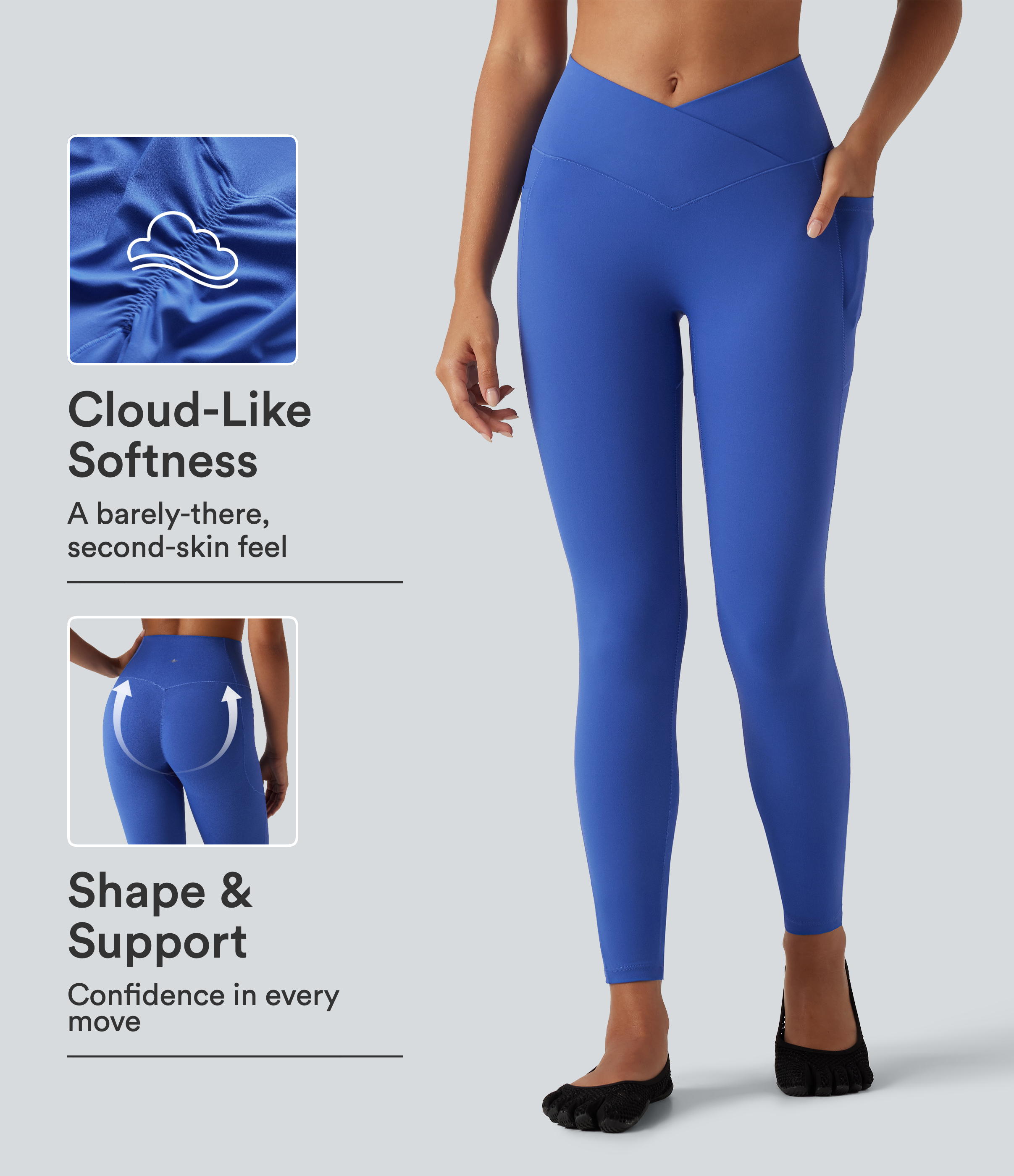 SoftlyZero™ High Waisted Crossover Butt Lifting Ruched Yoga Leggings with Pocekts