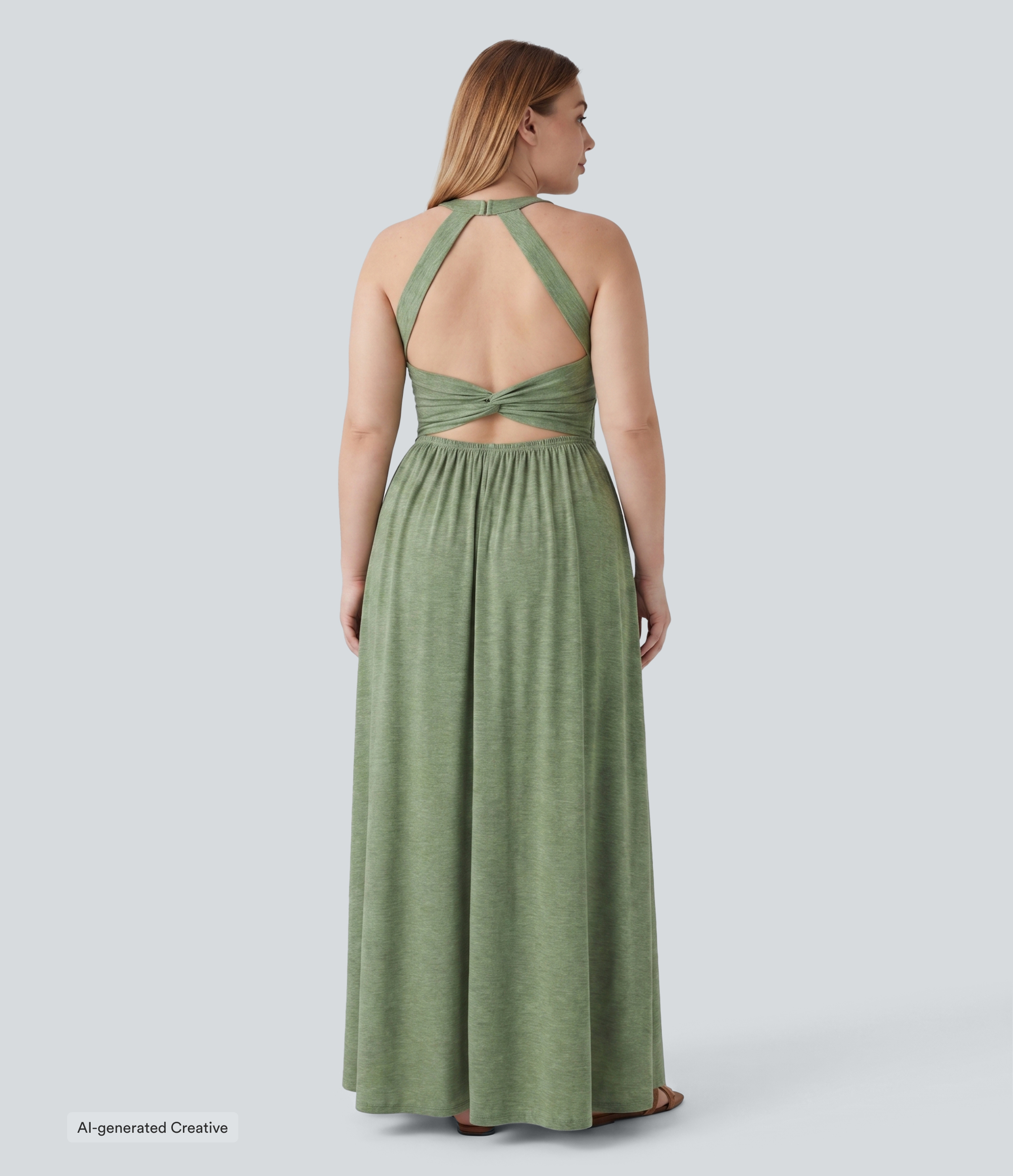 Plus Size Twisted Backless Split Flowy Maxi Resort Dress with Pockets