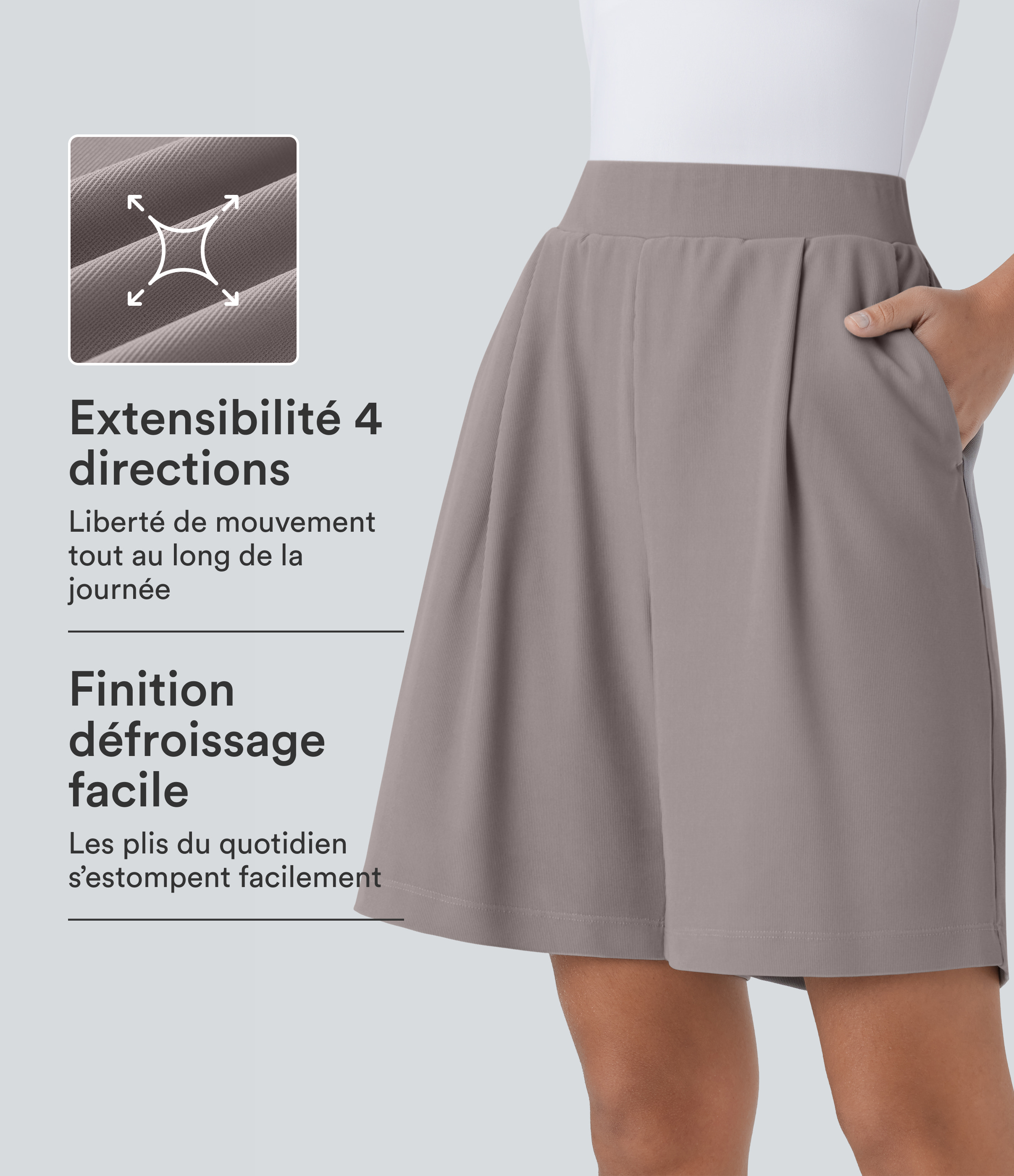Short Bermuda Tailleur Fluide sculptant taille haute en maille gaufrée avec poches latérales