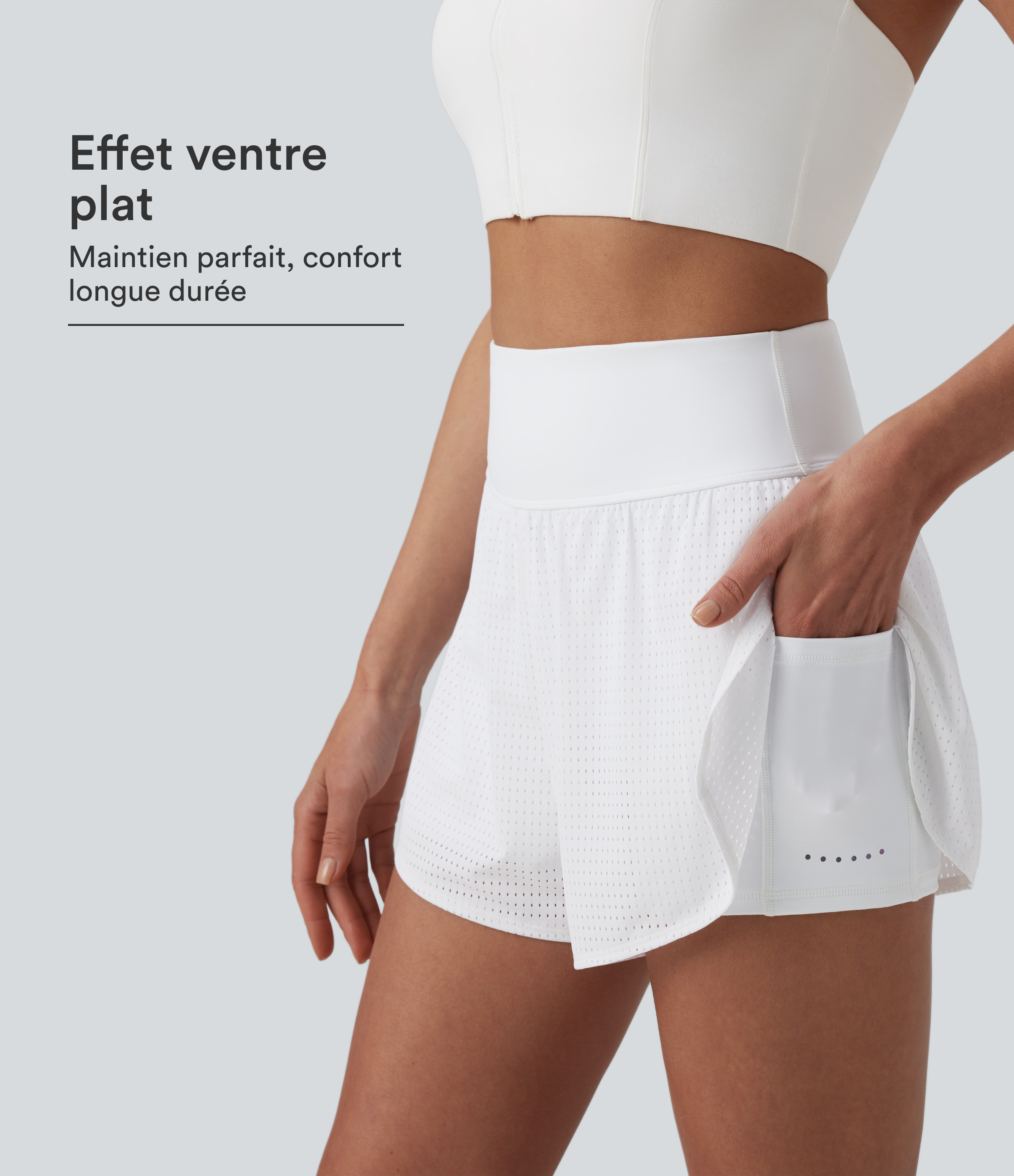 Short yoga 2-en-1 gainant taille haute à pois réfléchissants, ourlet arrondi croisé et œillets avec poches
