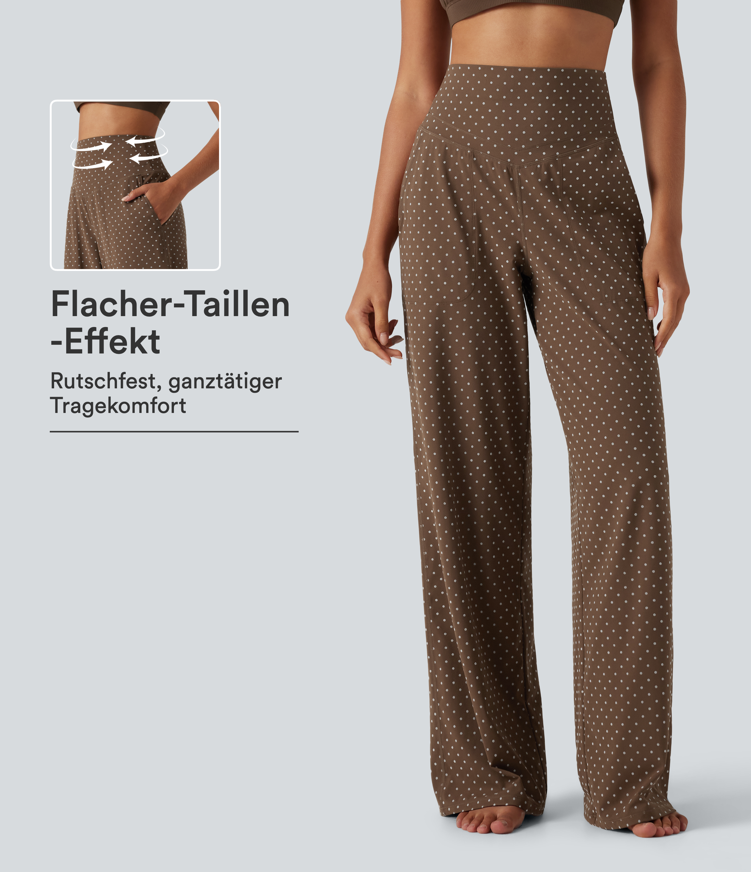Halara UltraSculpt™ Beflockte Yogahose mit hohem Bund, Seitentaschen, Bauchkontrolle, Polka Dots und geradem Bein