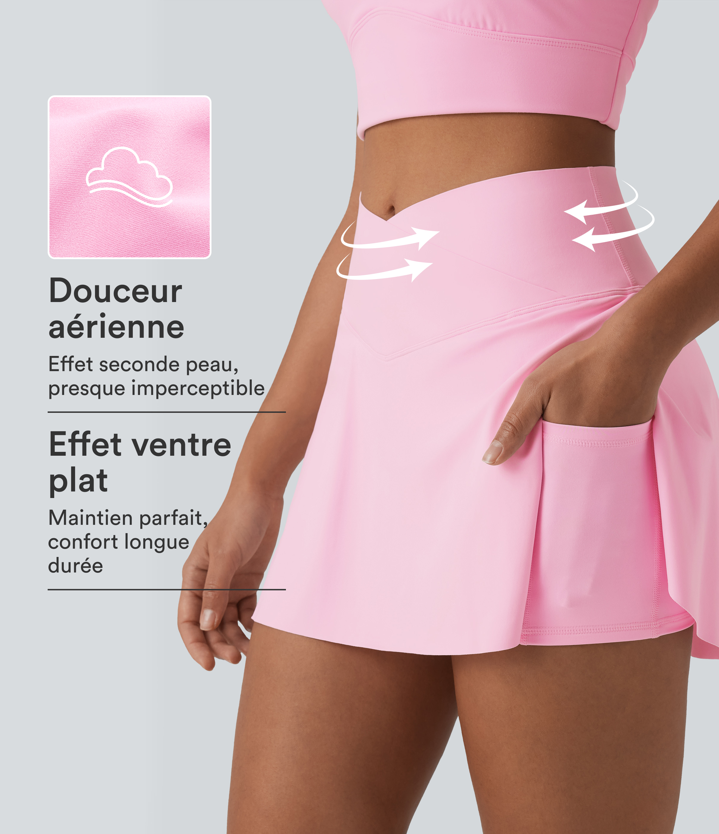 Nosegay Jupe-short de tennis SoftlyZero™ Airy gainante croisée à effet frais InstantCool et poches, Lucid, protection solaire UPF50+ / 1