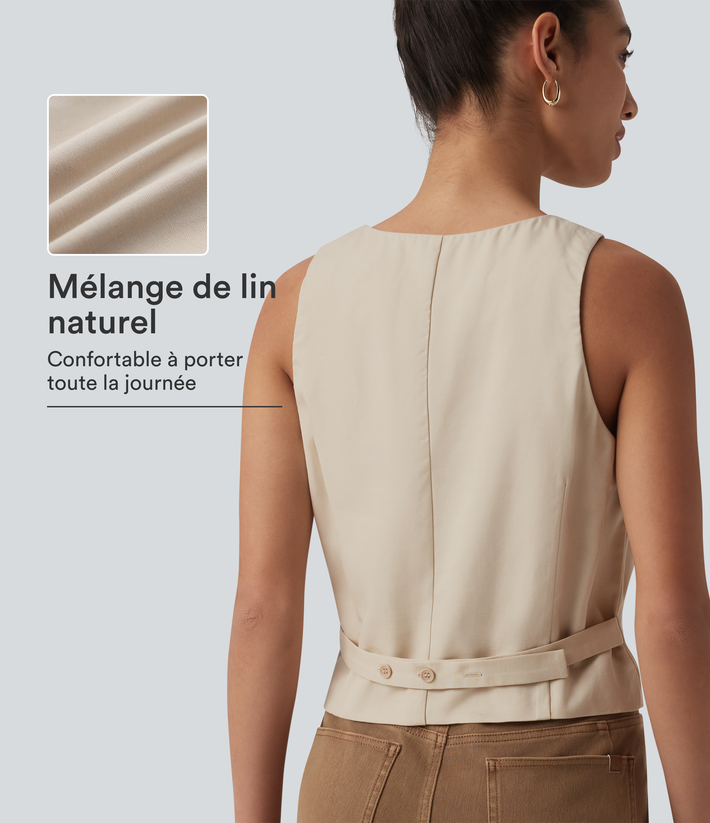 Gilet casual en mélange lin à col V