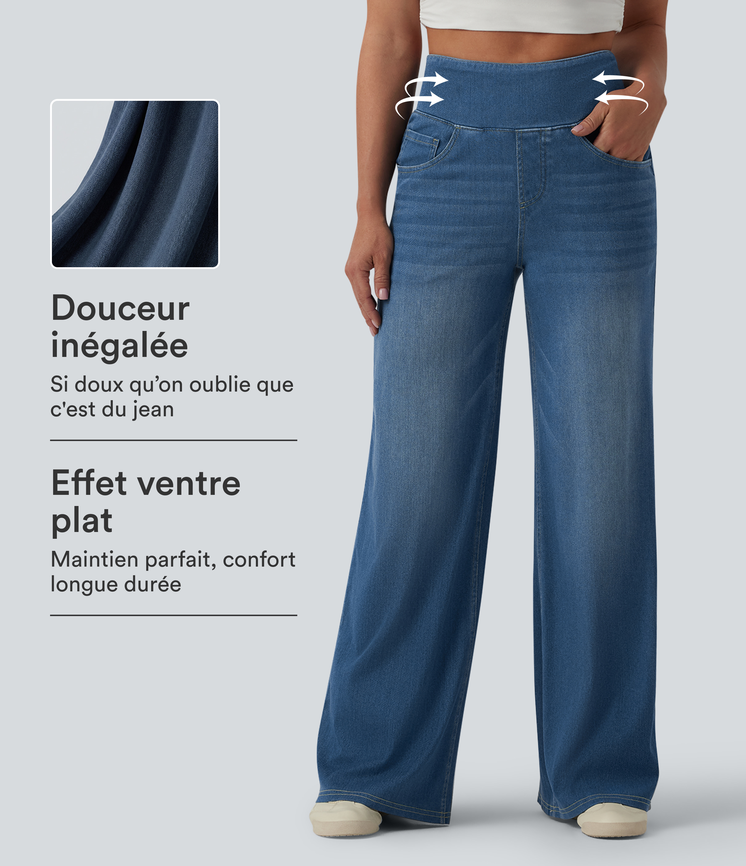  Blue Jasper Denim Halara Flex™ Jean large casual taille haute ventre plat, en lyocell drapé effet délavé, avec poches / 1