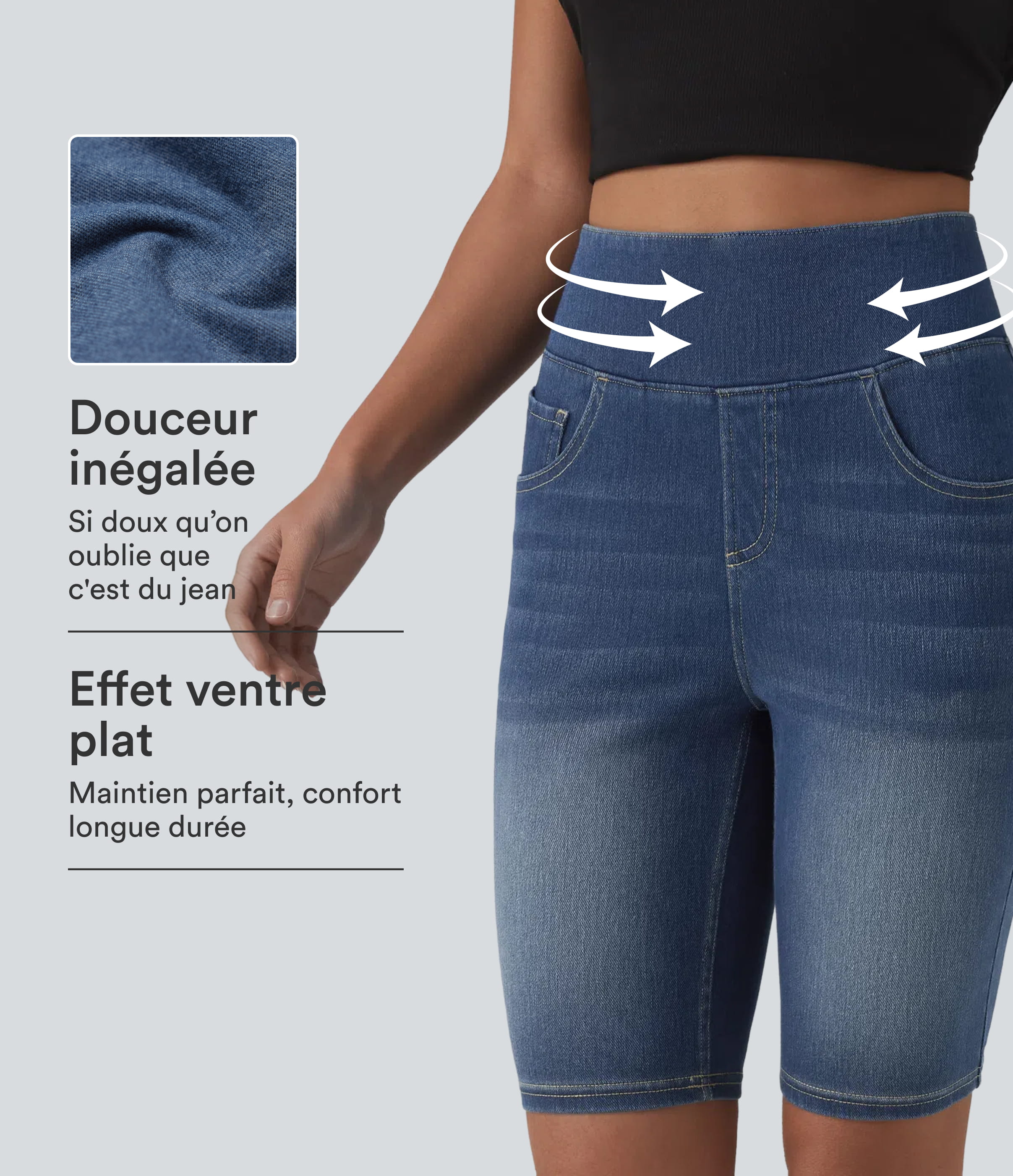 Tide Blue Denim Halara Flex™ Short en denim taille haute ventre plat 22,8 cm avec poches / 1