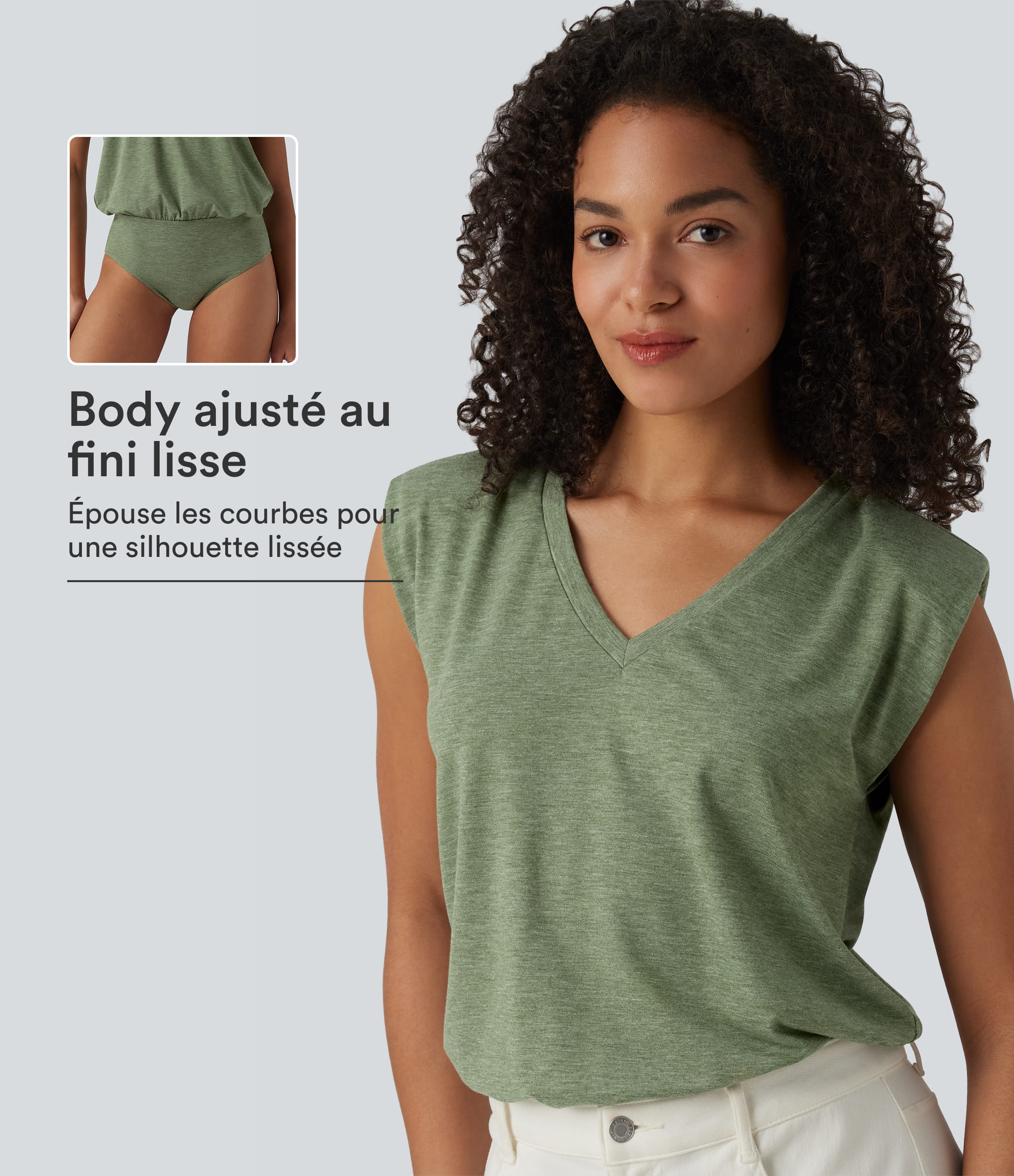 Body décontracté col V manches courtes avec épaulettes