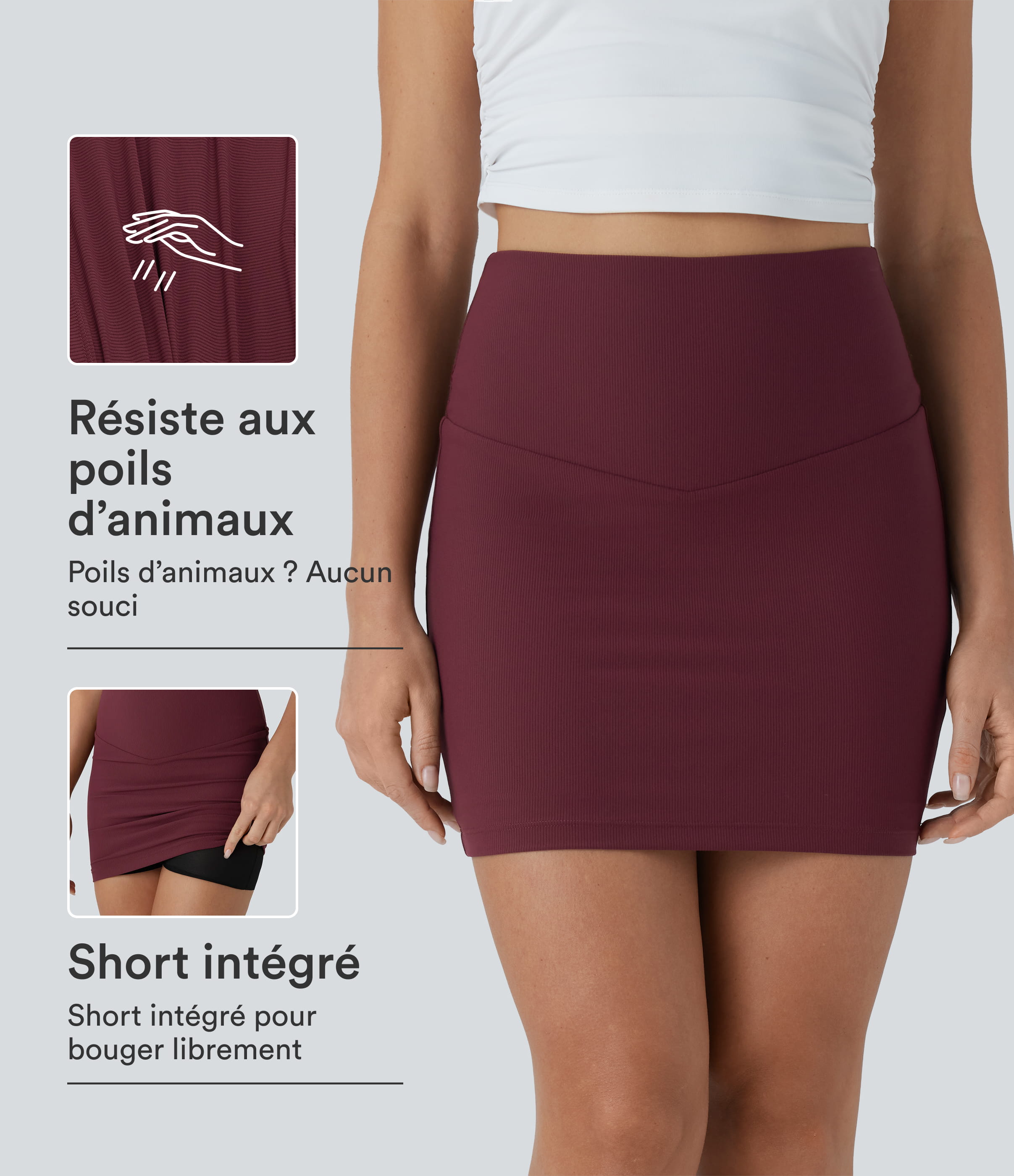 Jupe courte moulante 2-en-1 gainante taille haute anti-poils d'animaux Patitoff™