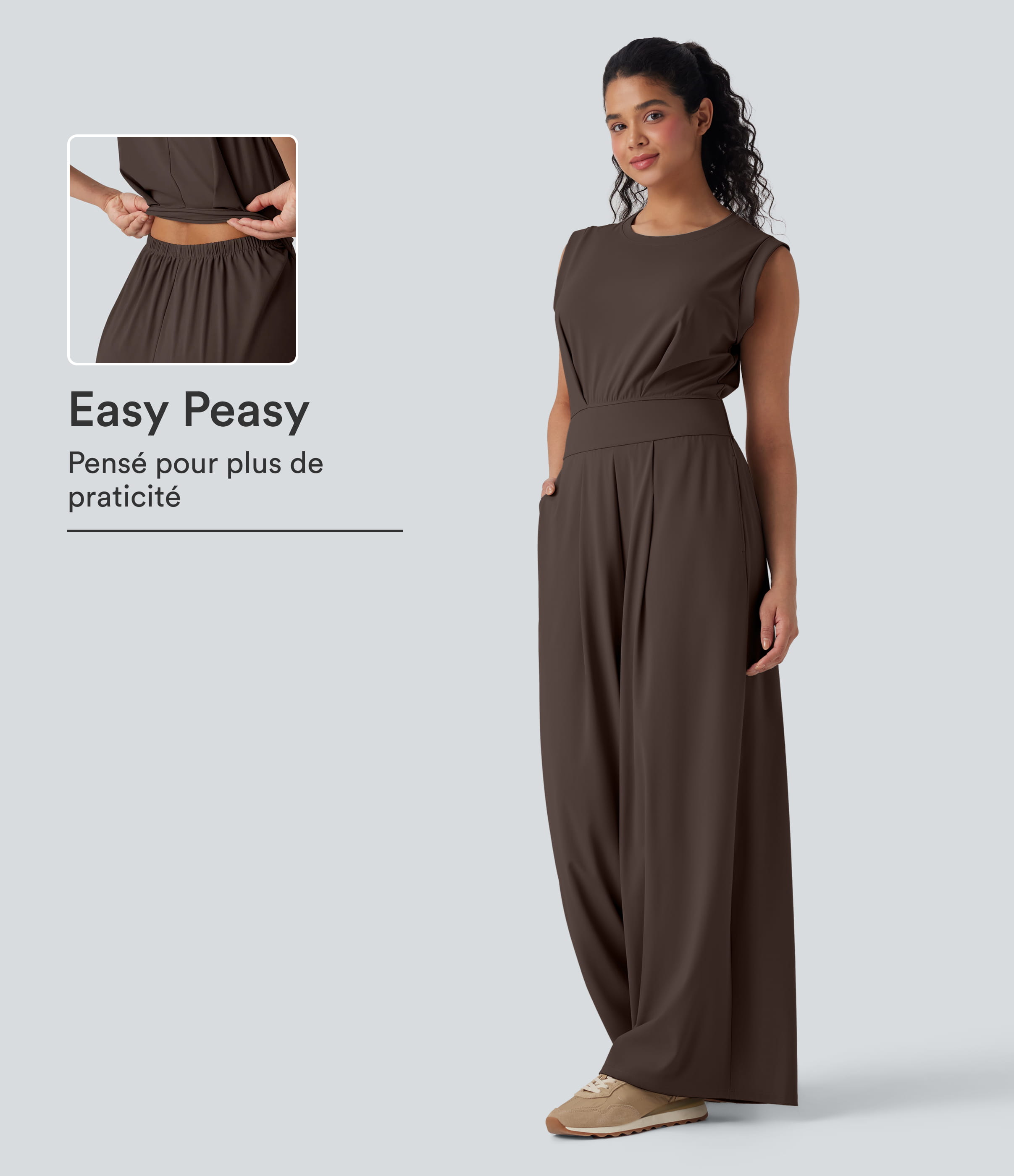 Softlyzero™ Quickdry col rond sans manches dos ajouré avec poche latérale combinaison de yoga - Édition Easy Peasy