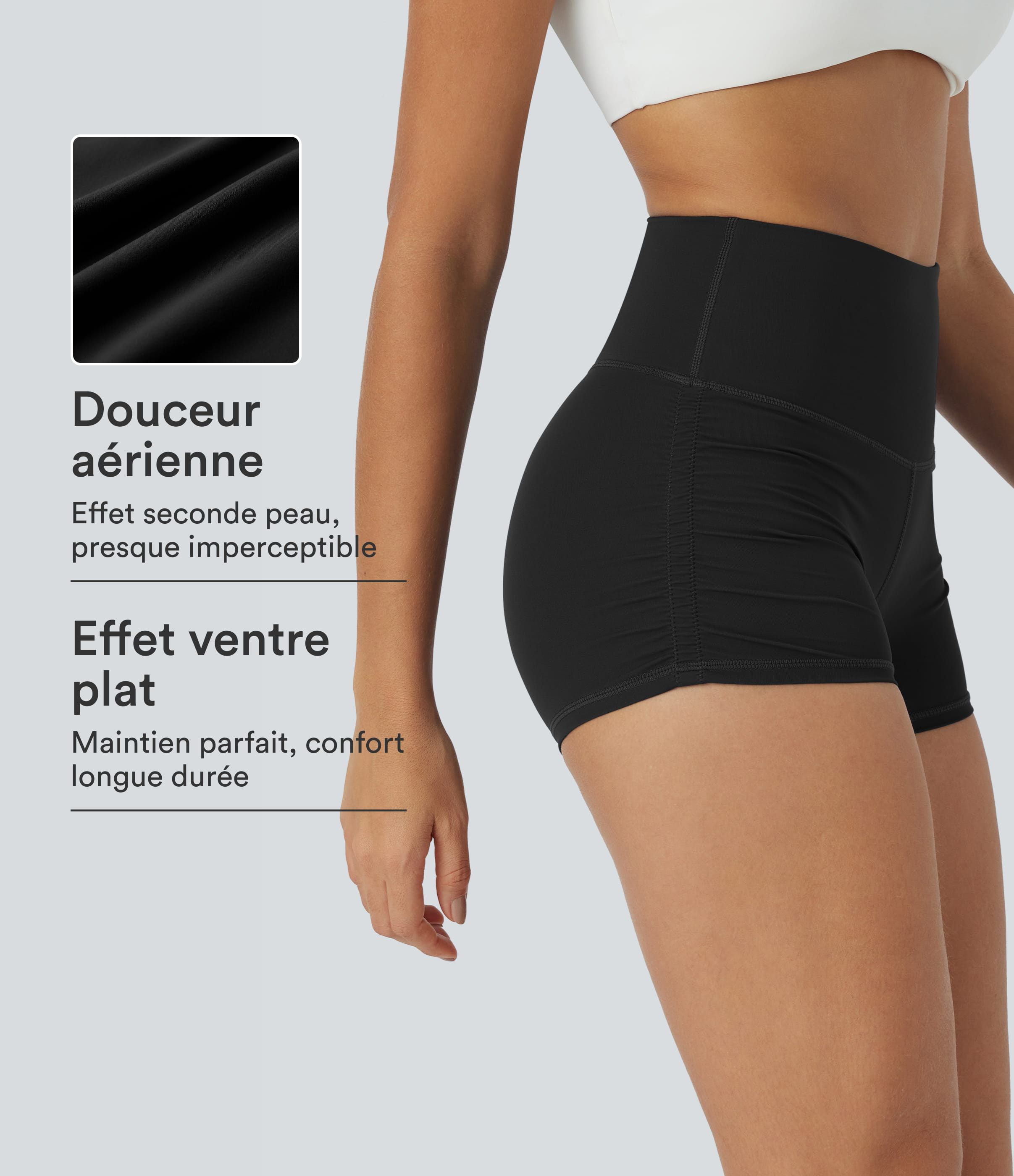 Short cycliste 6 cm de course gainant taille haute avec fronces et séchage rapide SoftlyZero™