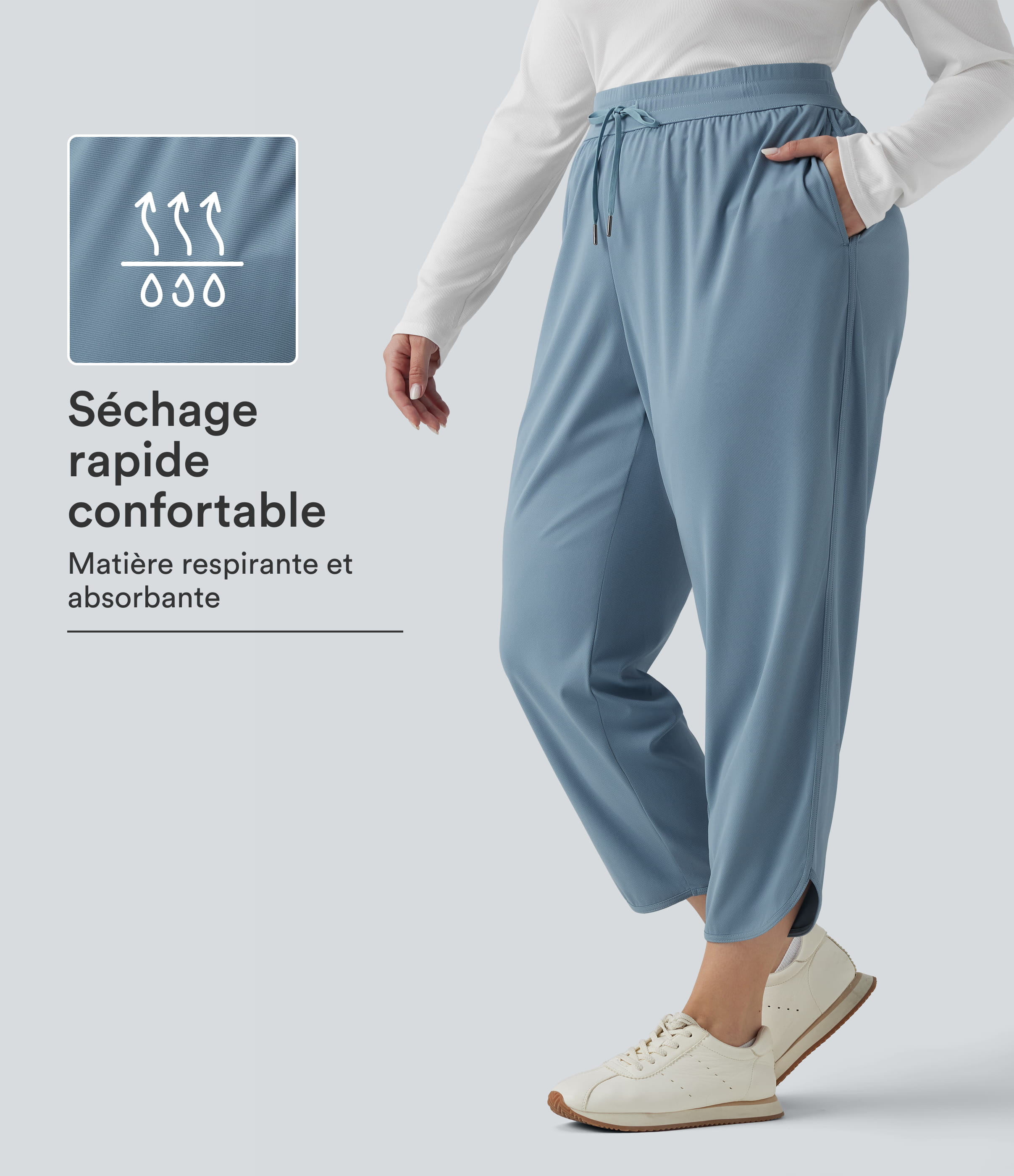 Pantalon golf grande taille fuselé taille mi-haute avec cordon de serrage, ourlet arrondi, séchage rapide et poches - UPF40+