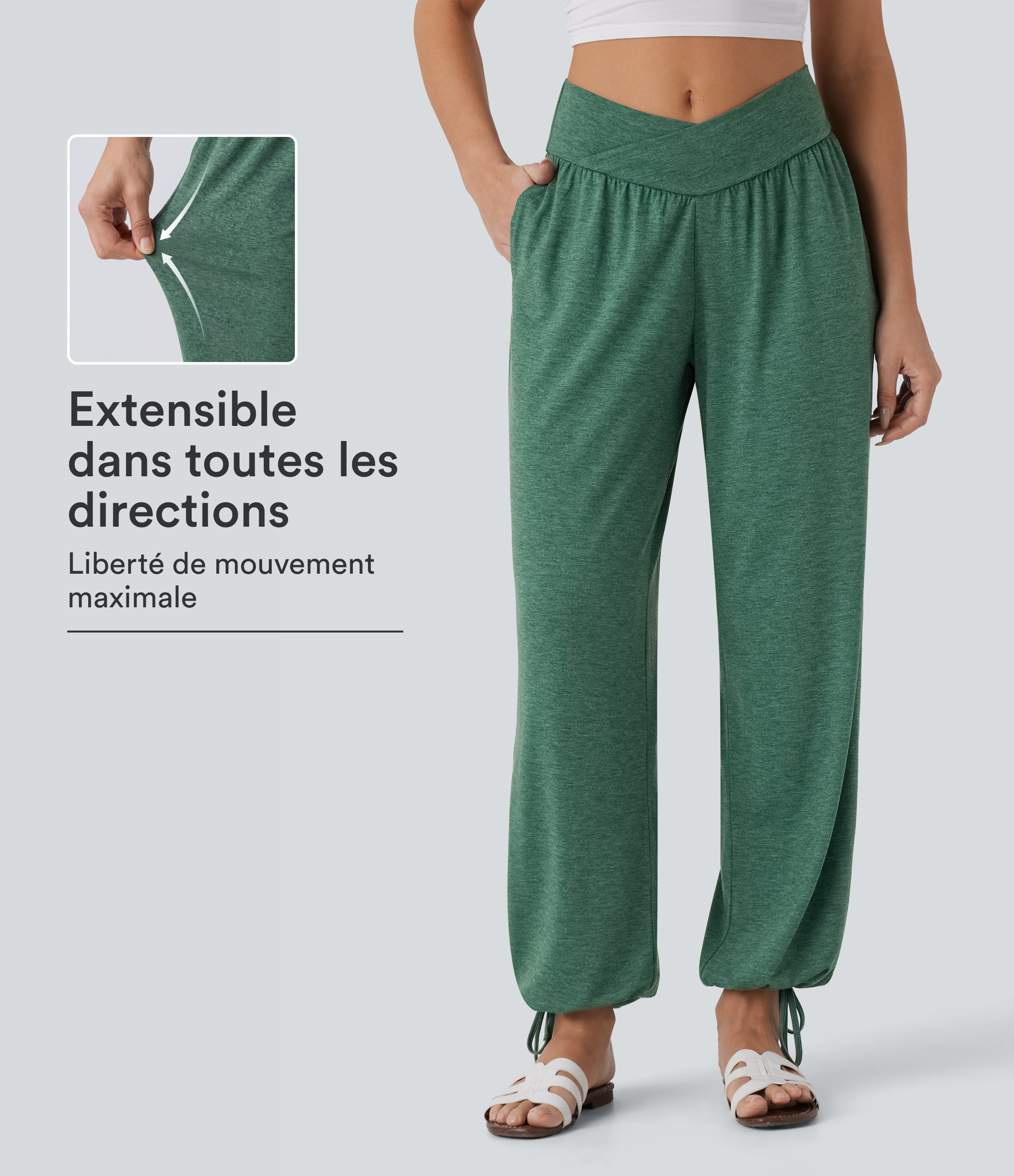 Pantalon de jogging décontracté à taille haute croisée avec poches latérales et cordon de serrage