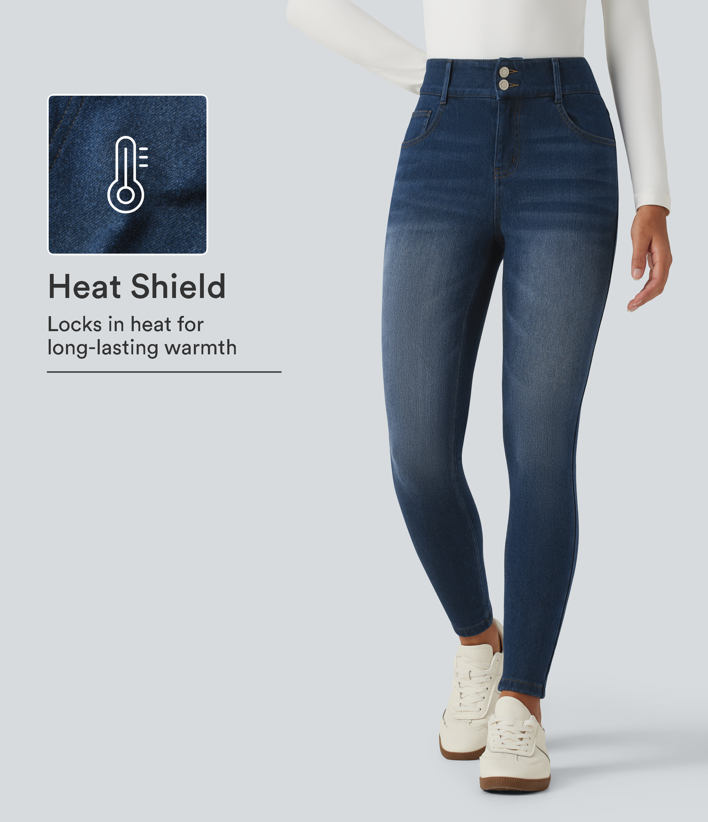 Halara Flex™ Denim Heat Mid-Rise Skinny-Jeans, fleecegefüttert, lässig, mit Taschen