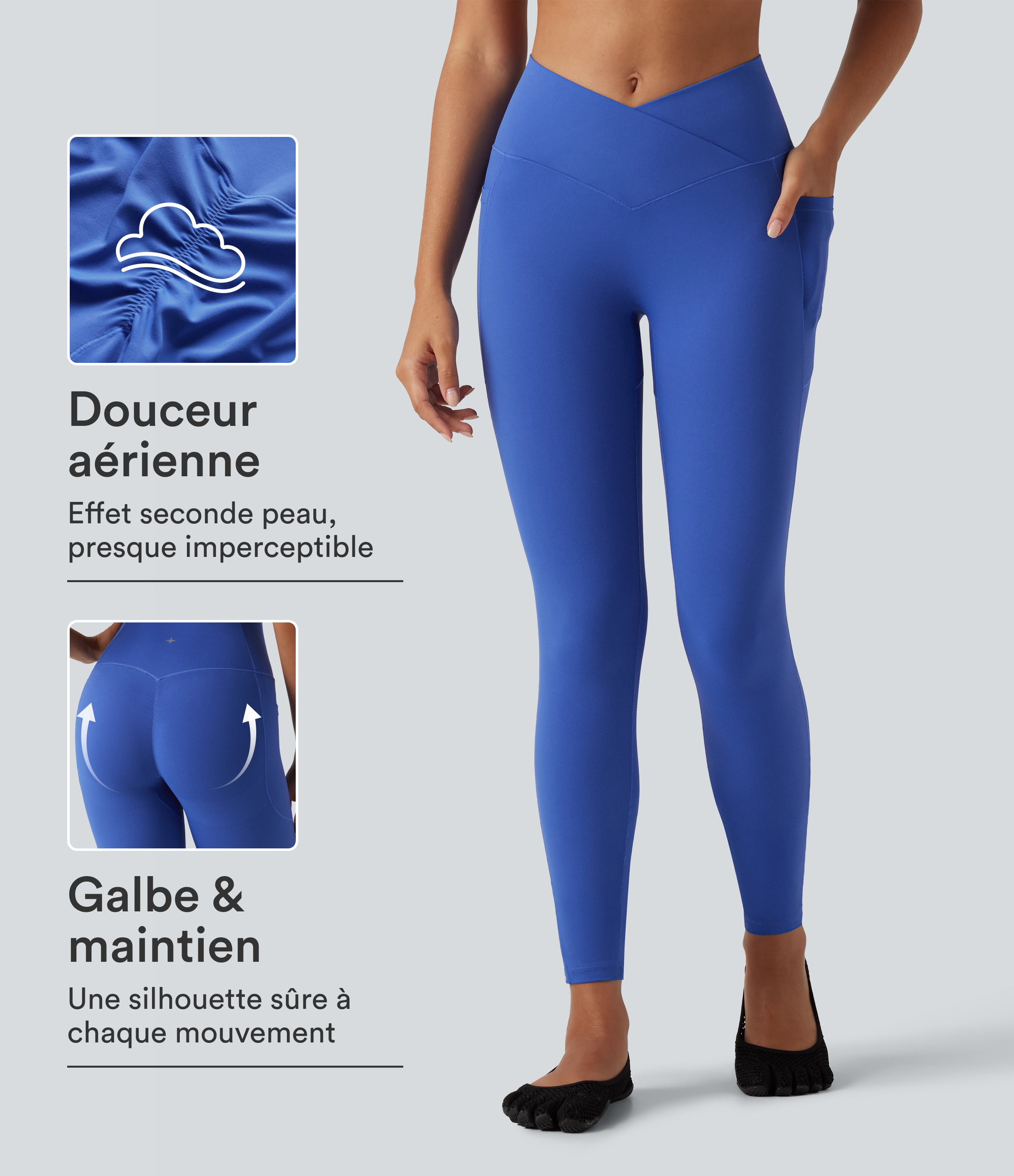 Legging de yoga SoftlyZero™ taille haute croisée, effet liftant fessiers et fronces avec poches