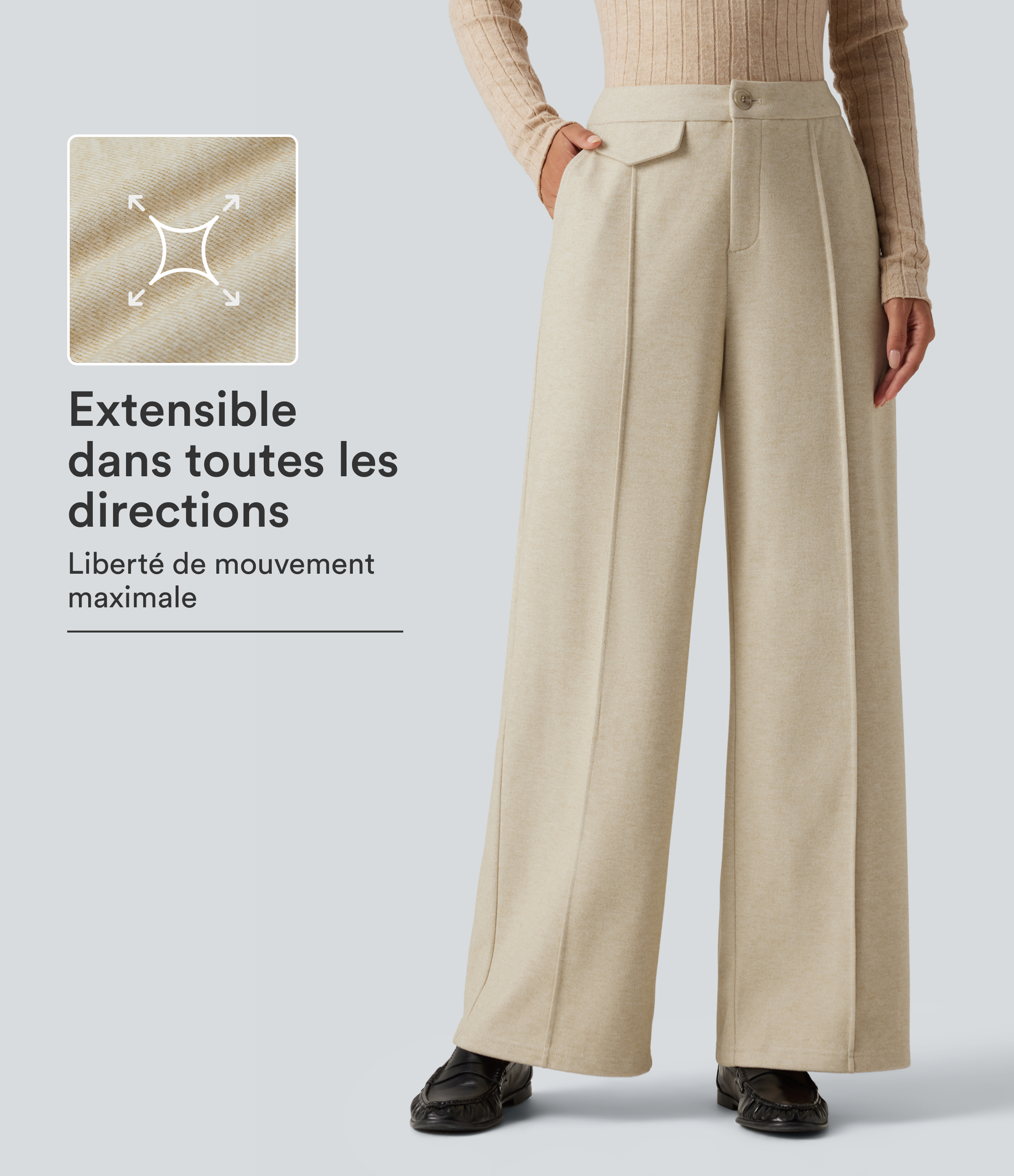 Pantalon de bureau large taille haute avec poches