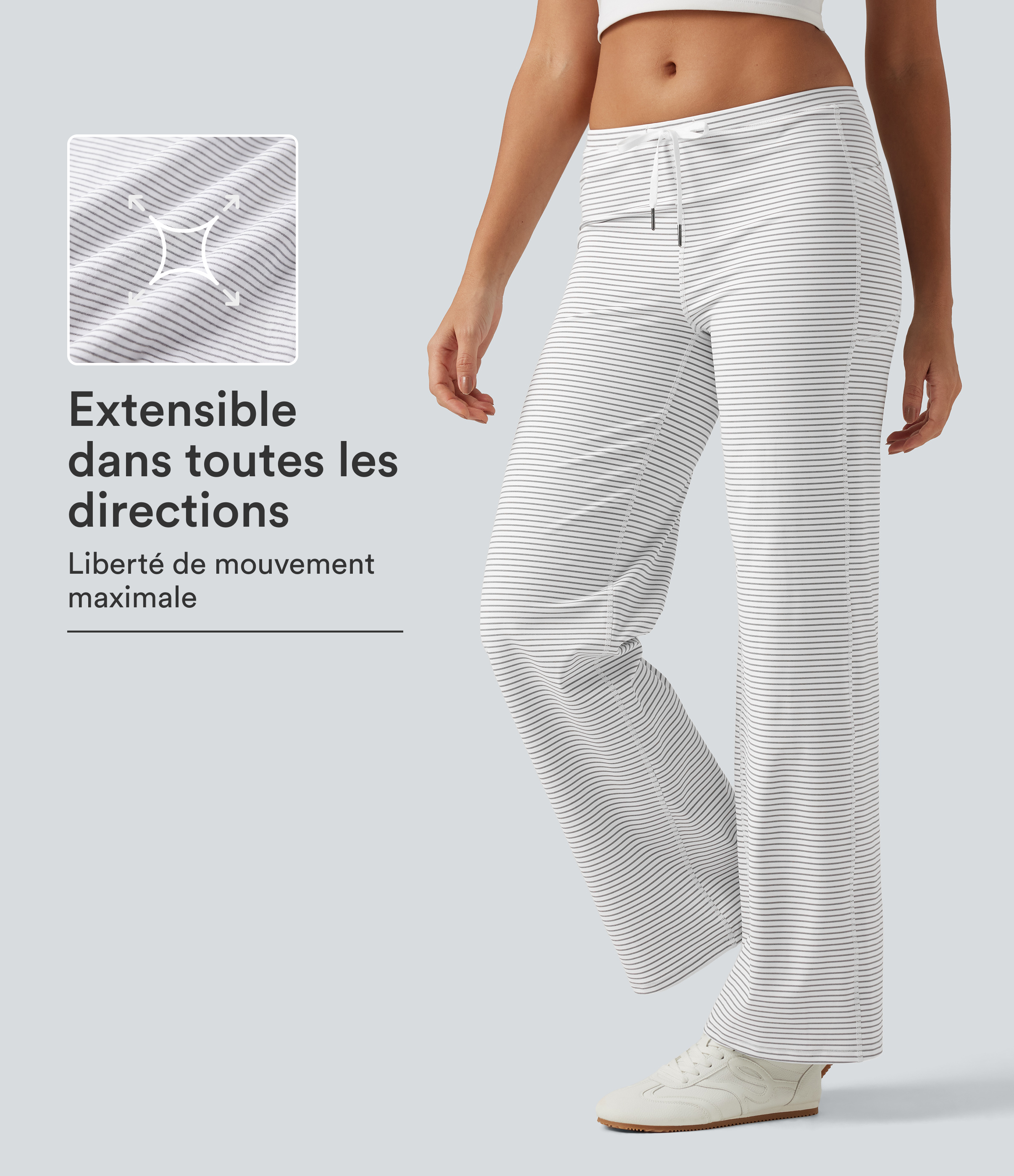 Pantalon de yoga droit taille basse à rayures avec cordon de serrage et poches
