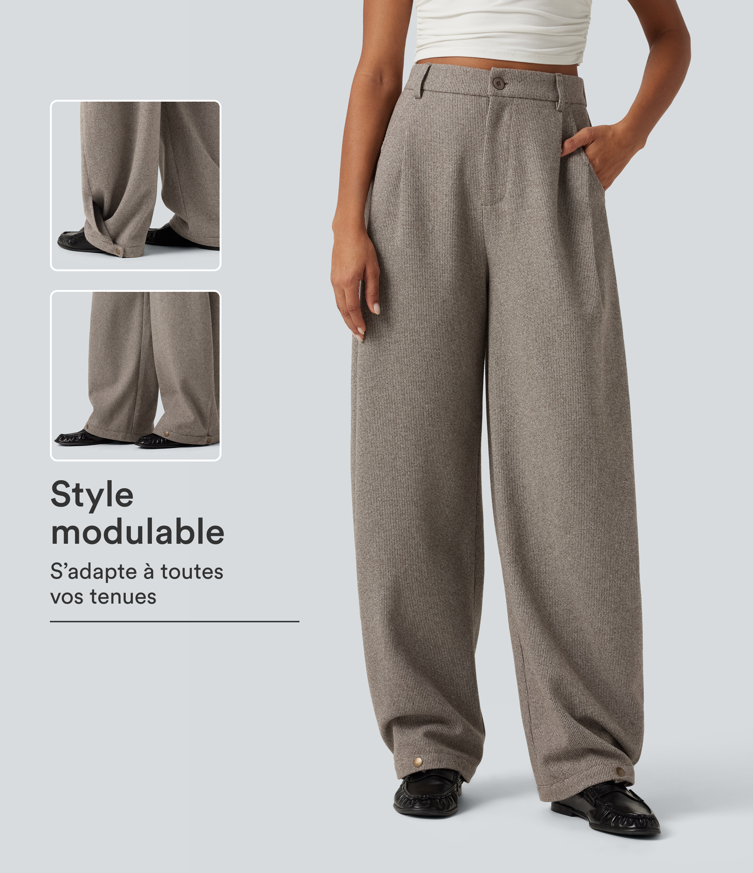 Pantalon coupe barrel taille haute à carreaux avec poches