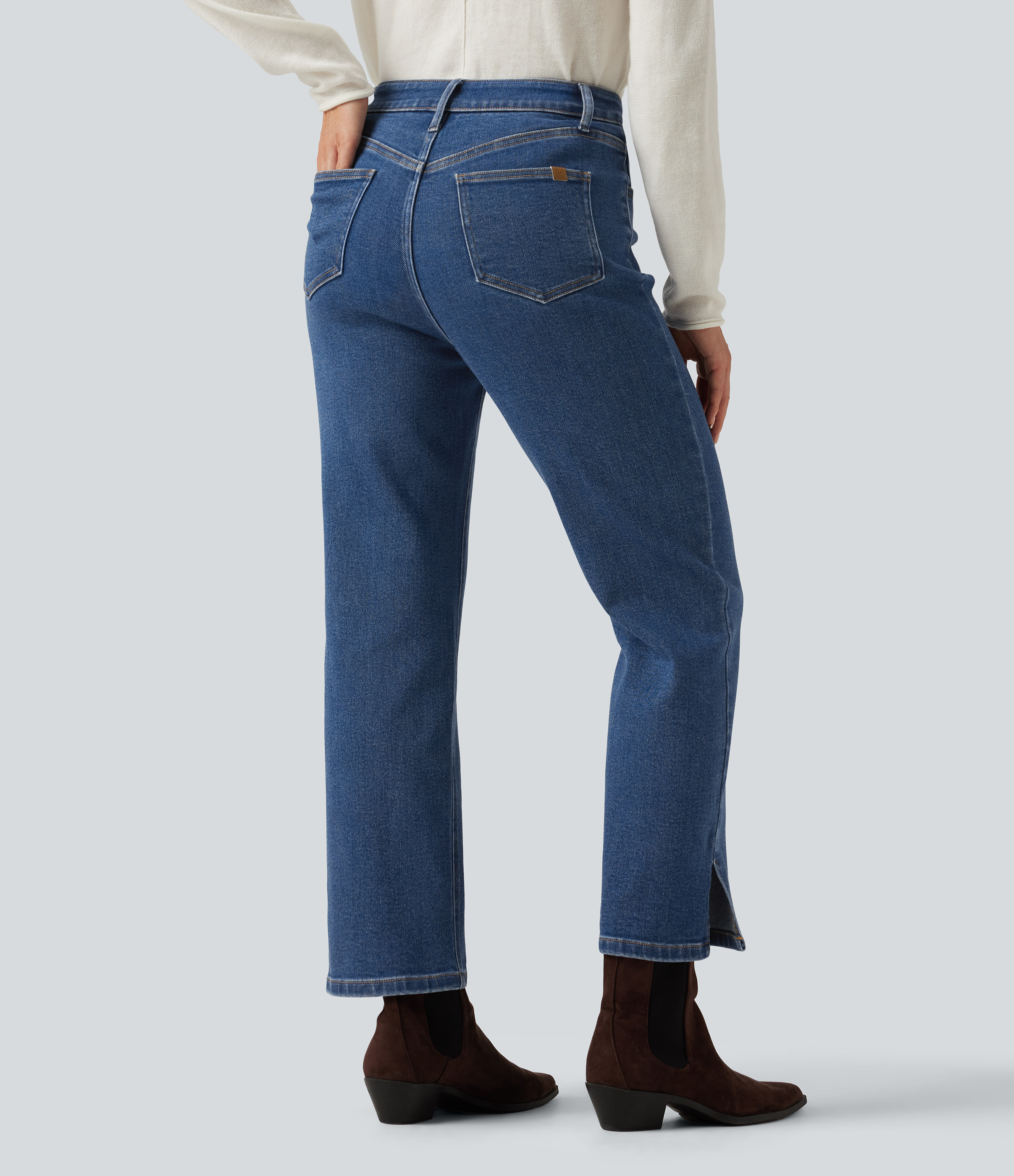 Tide Blue Denim Közepes derékmagasságú, egyenes szárú, lezser farmer zsebekkel / 2