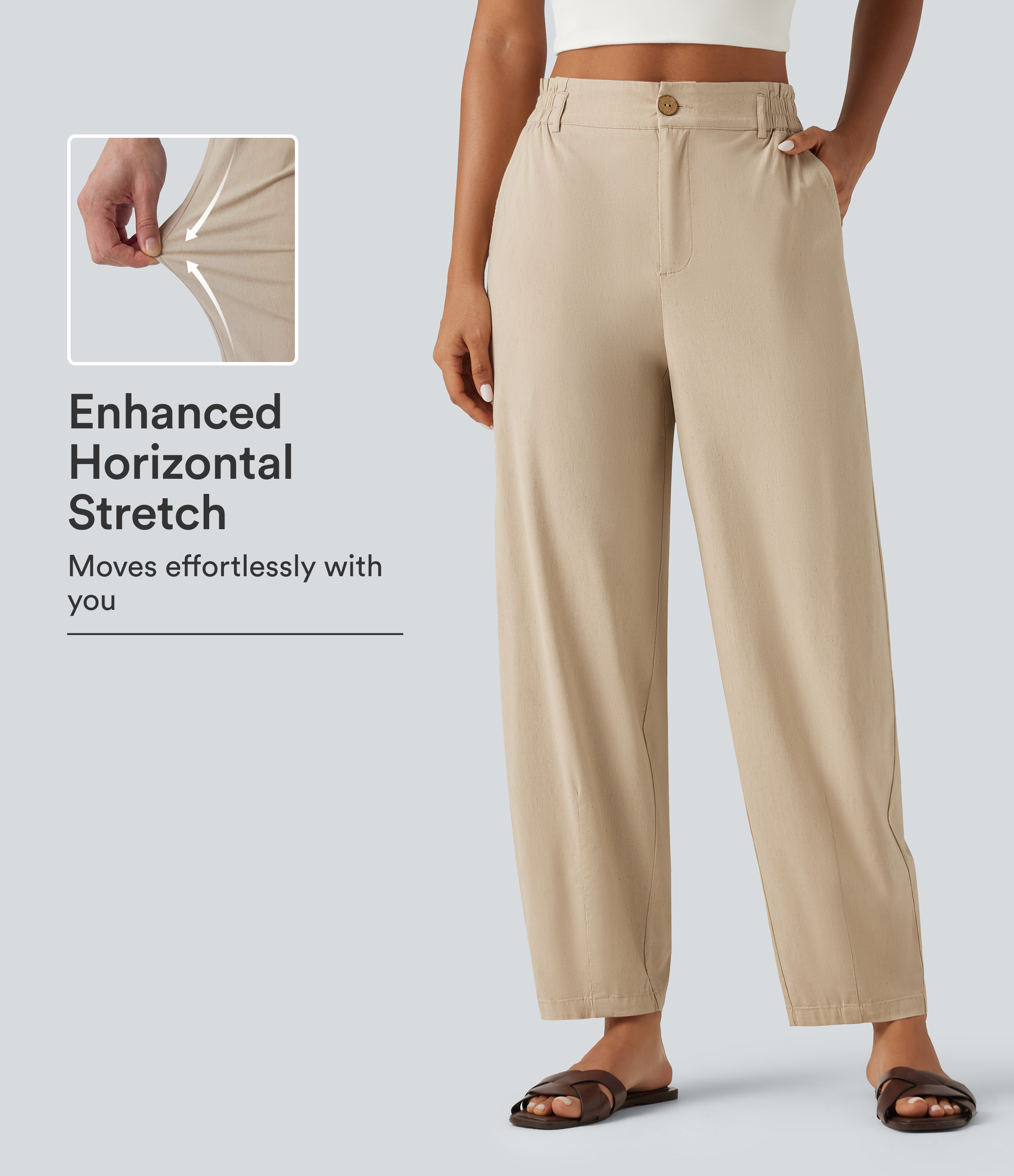 High Waisted Tapered Casual Stretch Linen Pants with Pockets