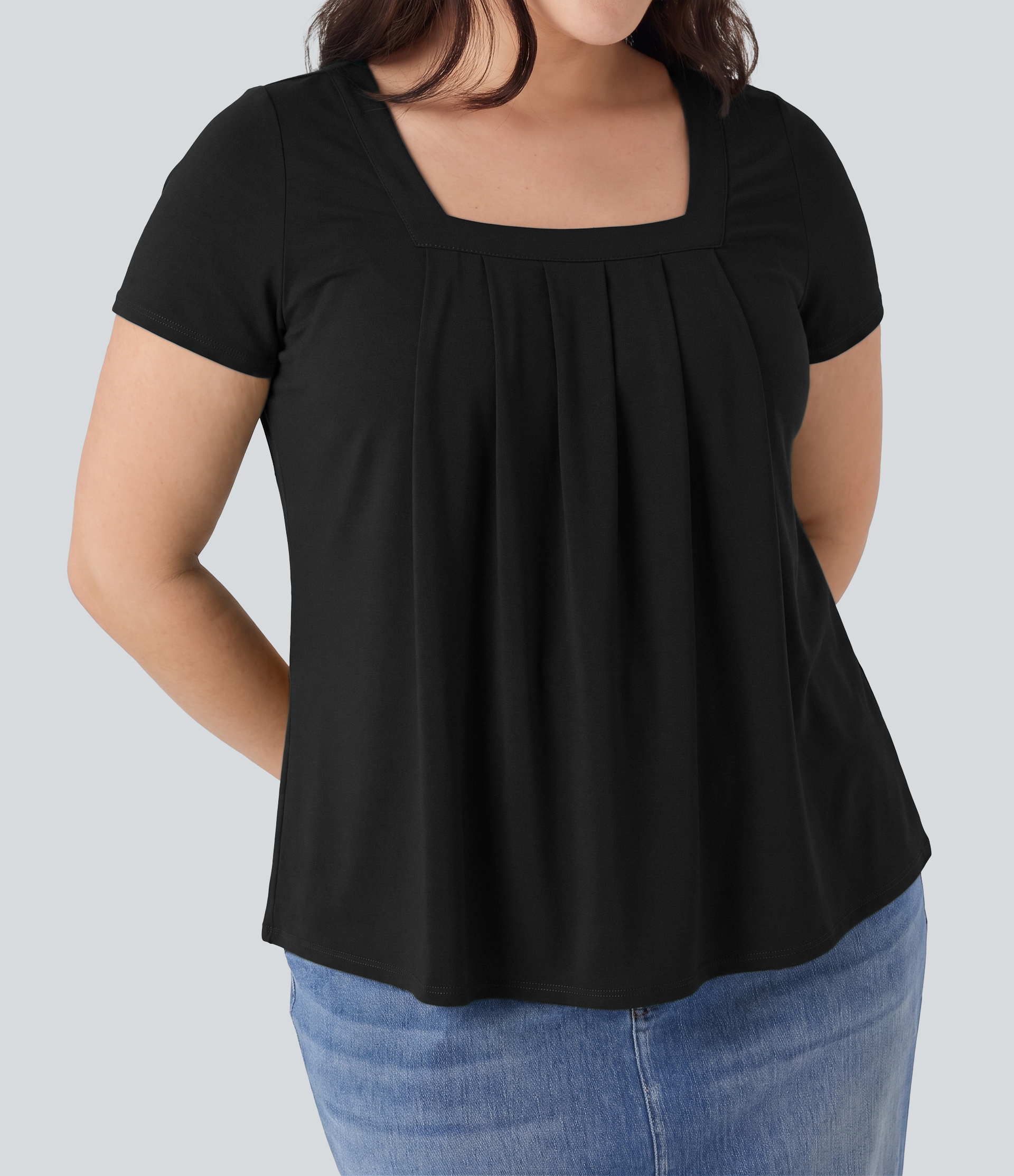 Plus Size Square Neck Short Sleeve Casual Blouse