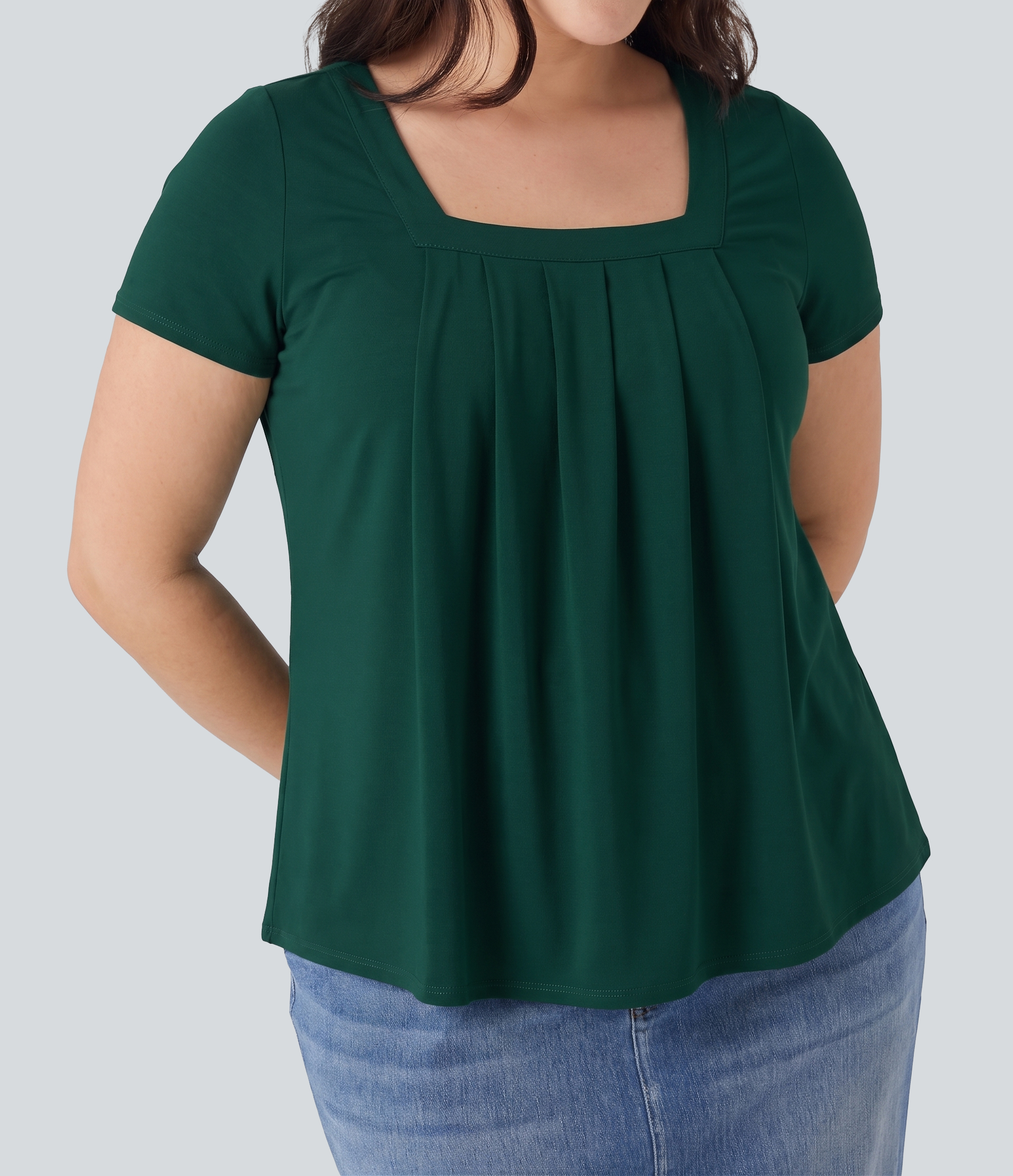 Plus Size Square Neck Short Sleeve Casual Blouse