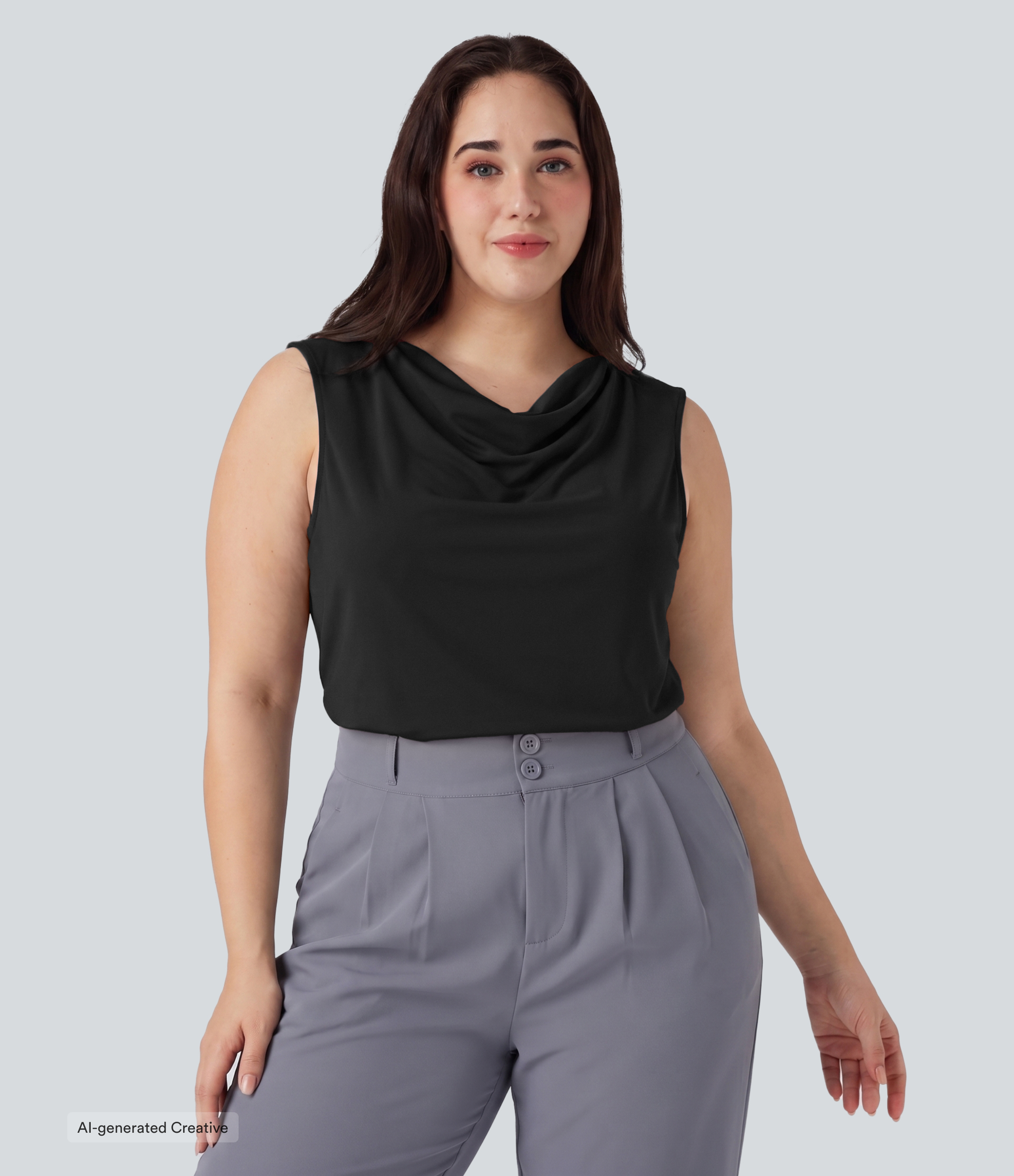 Plus Size Cowl Neck Sleeveless Work Blouse