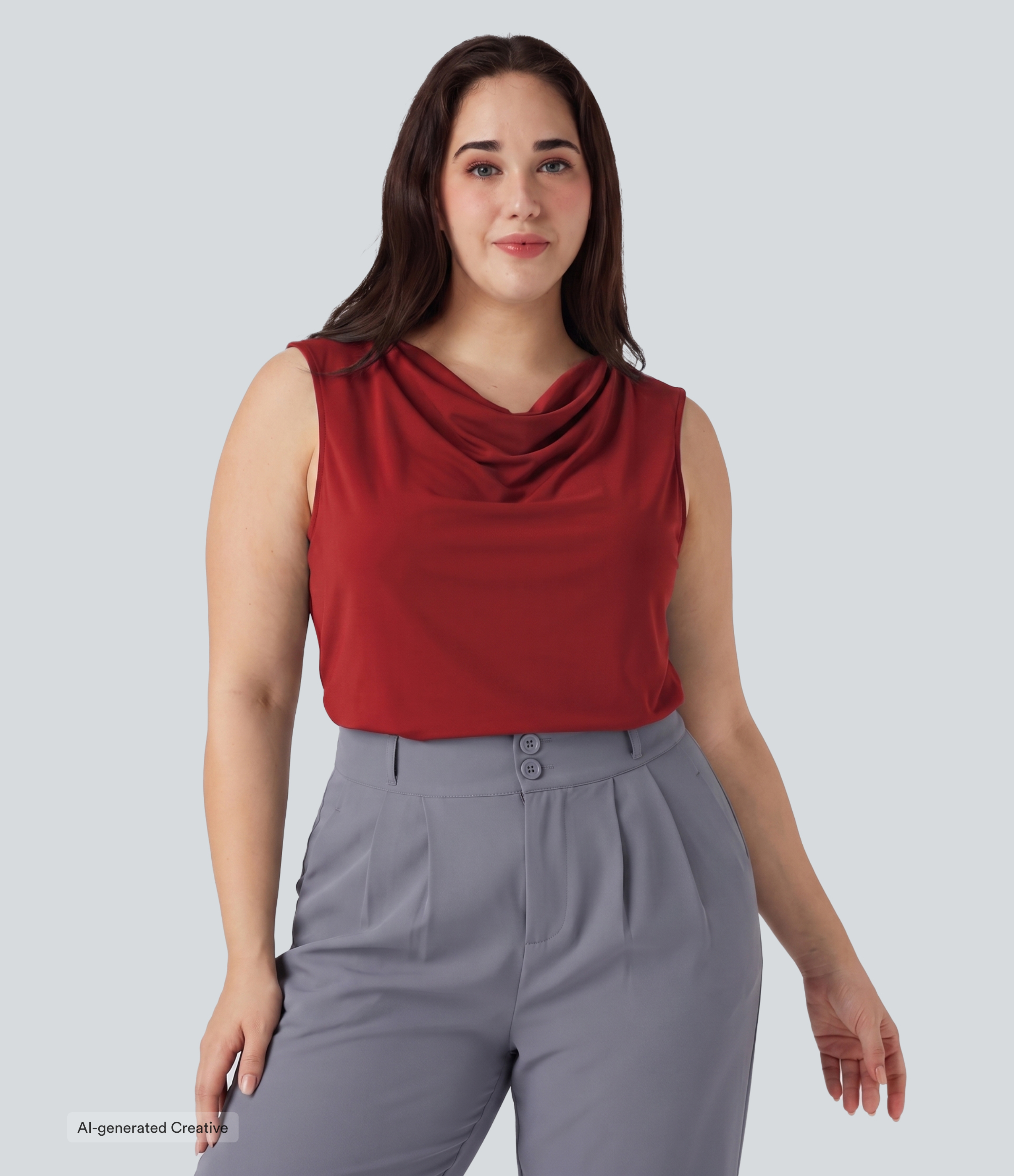 Plus Size Cowl Neck Sleeveless Work Blouse