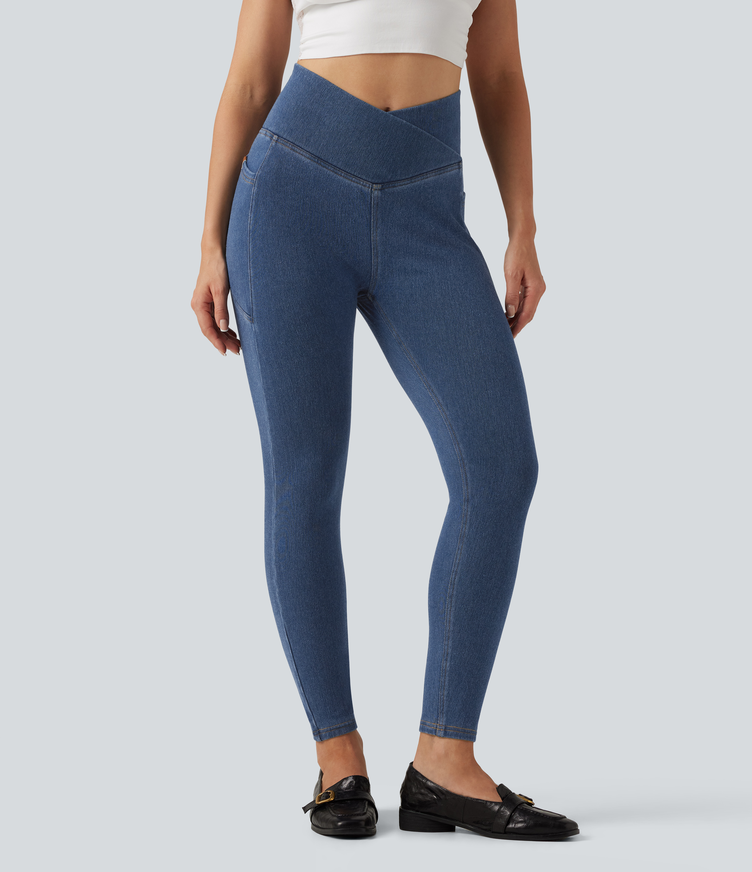 Halara Flex™ Denim Heat High Waisted Asymmetric Casual Leggings with Pockets
