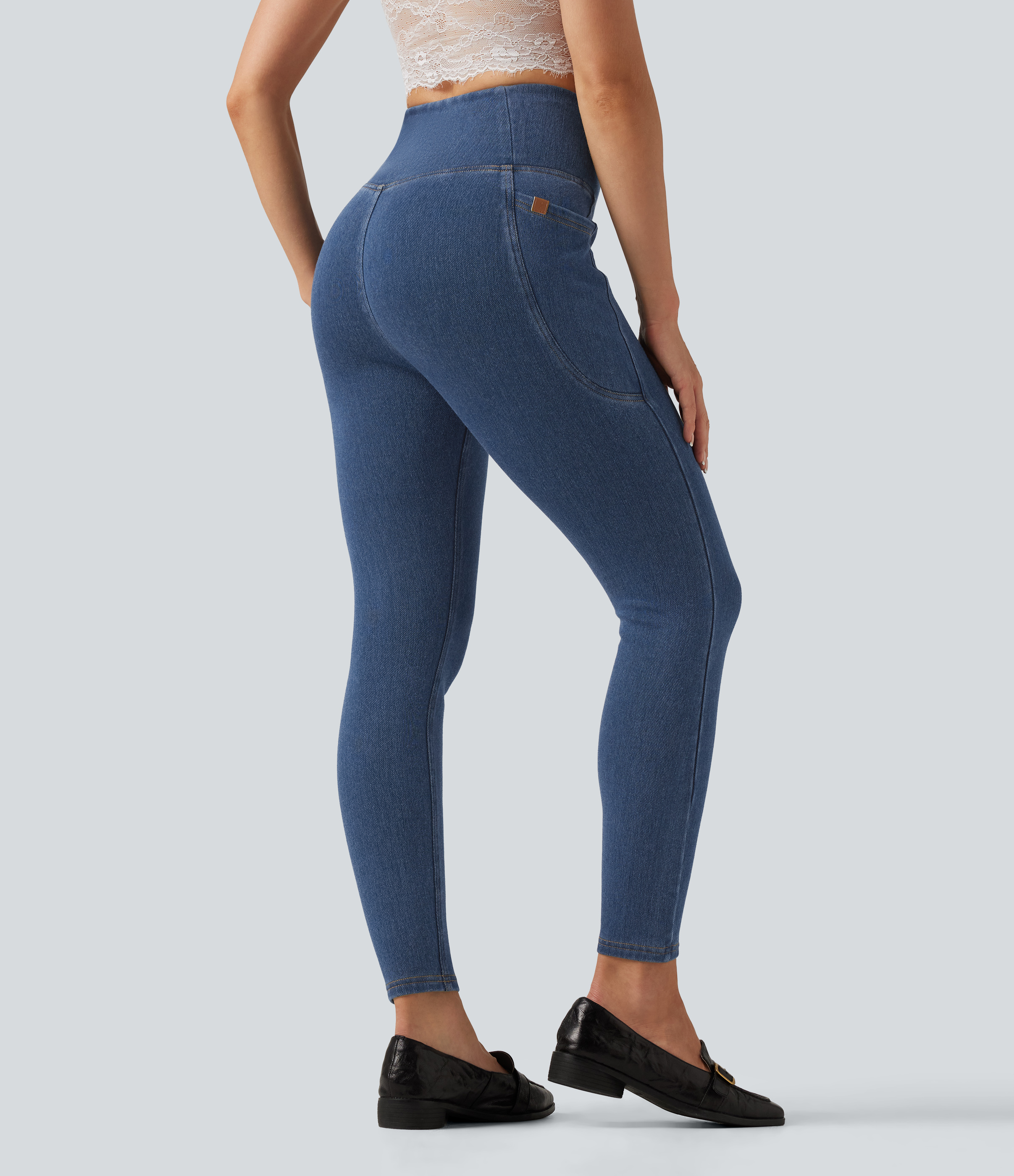 Tide Blue Denim Halara Flex™ Denim Heat High Waisted Asymmetric Casual Leggings with Pockets / 2