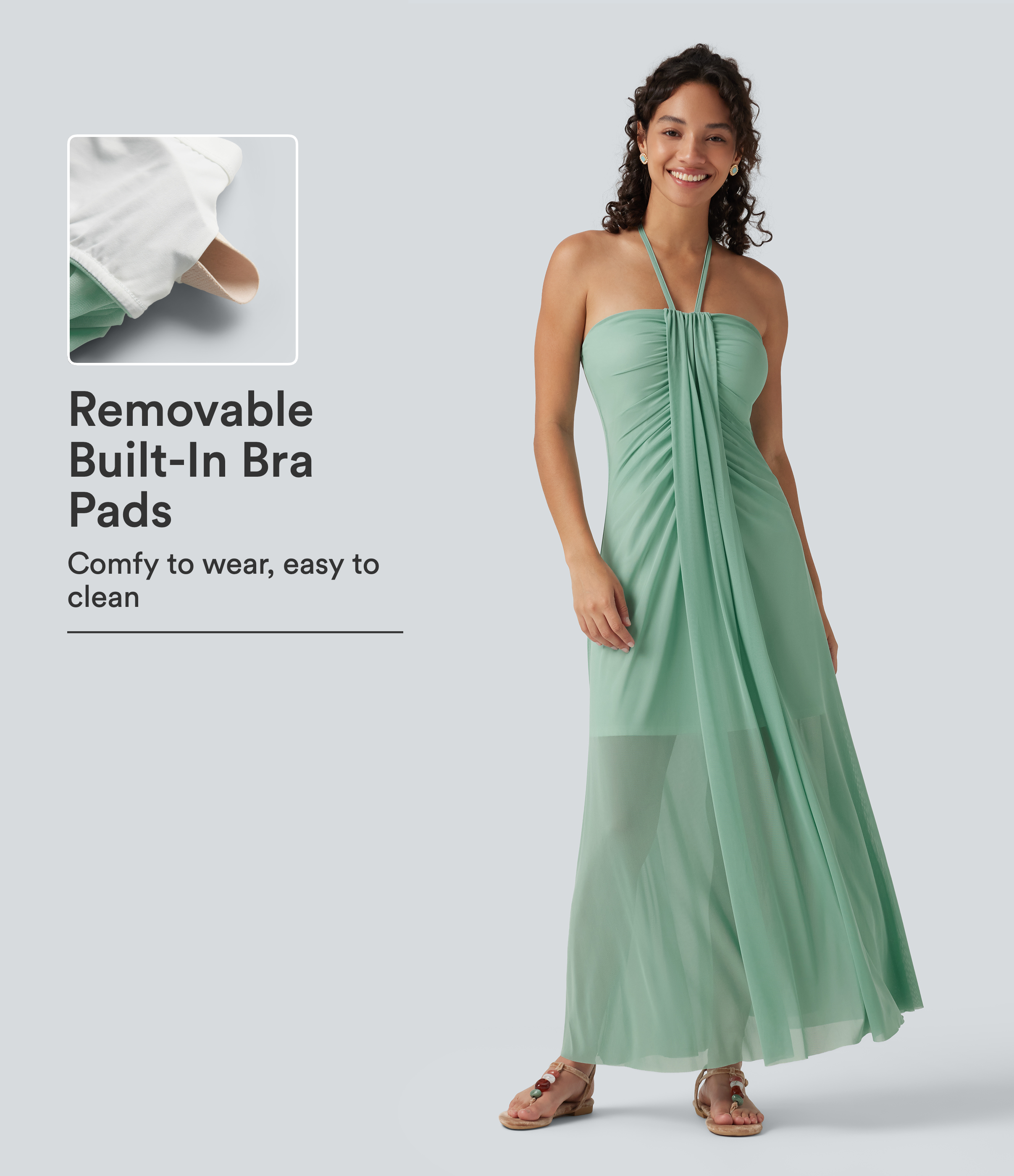 Robe maxi de villégiature à col halter, dos noué et soutien-gorge intégré