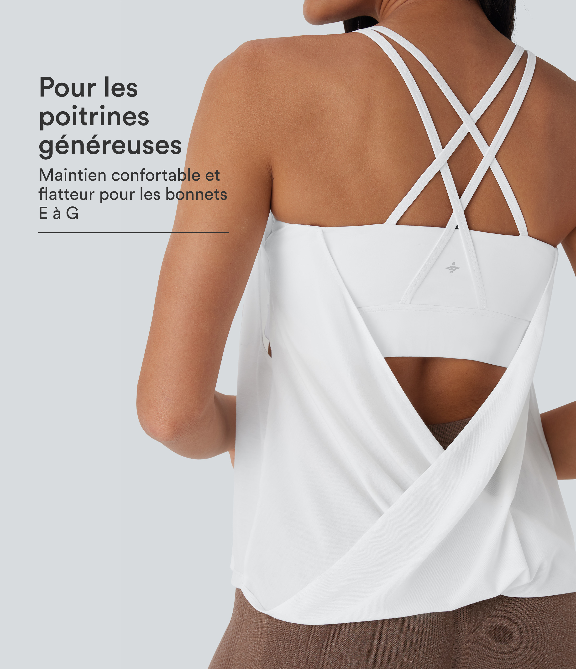 Blanc Débardeur de yoga plissé à double bretelles séchage rapide E-G / 1