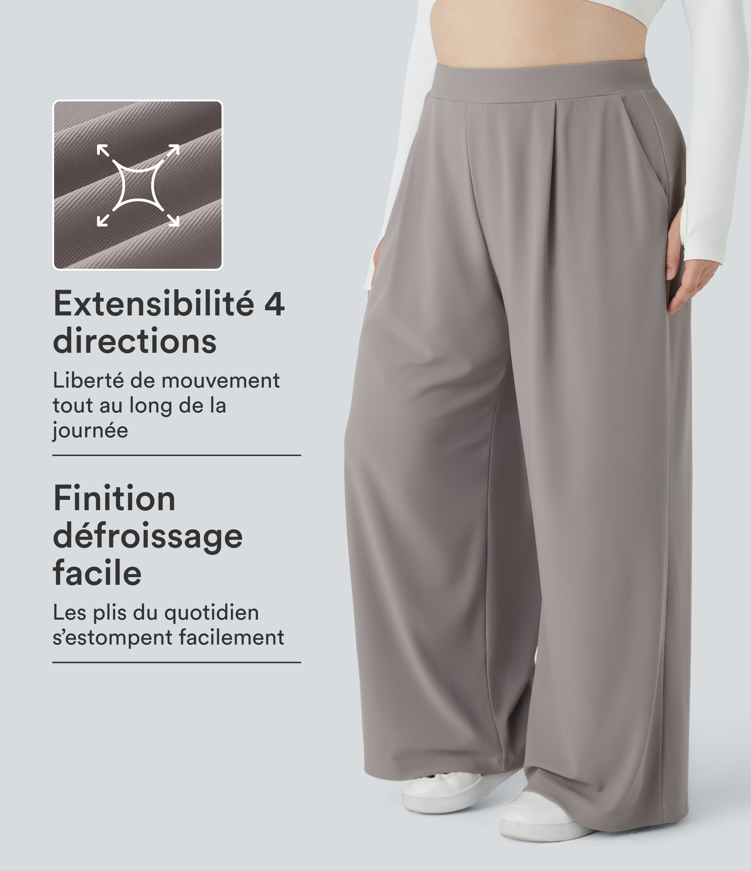 Halara Flex™ High Waisted Body Sculpt Waist-Slimming Side Pocket Wide Leg Micro Waffle Plus Size Work Pants