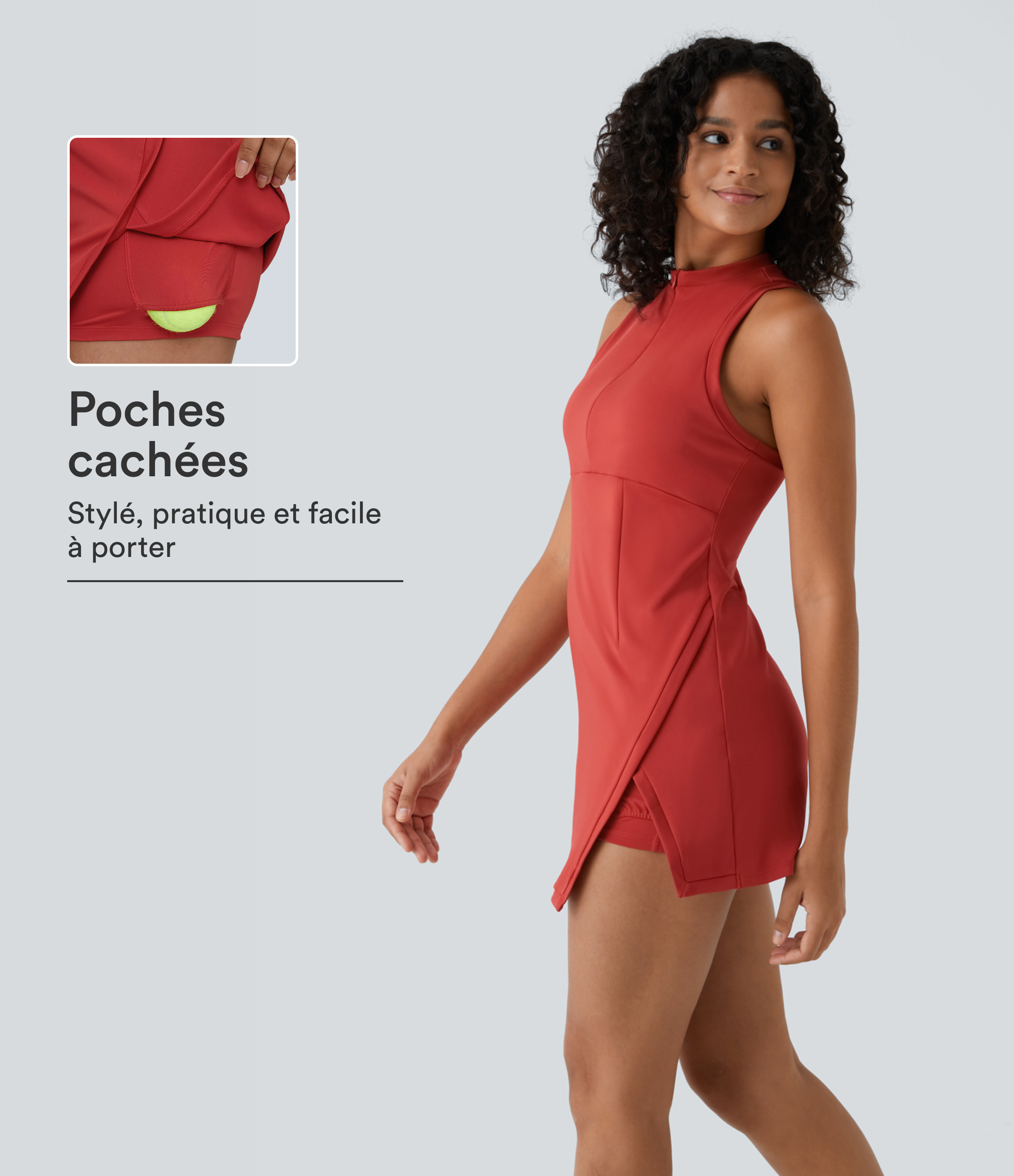 Robe de Tennis Mini Sport 2 Pièces avec Fermeture Éclair Dos Nageur et Poches Latérales Fendues