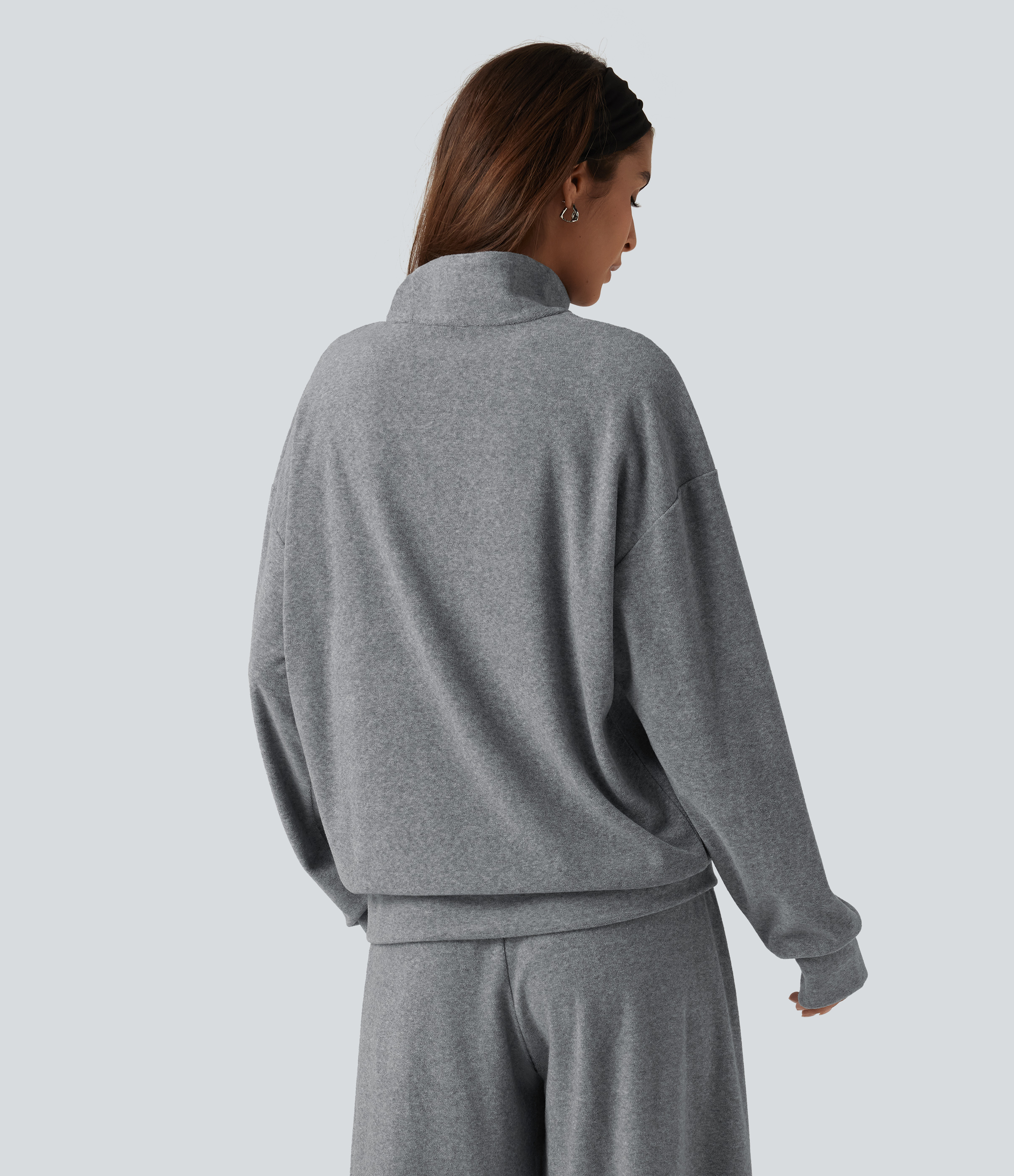 Mottled Grey Sweat-shirt décontracté à col montant et manches longues / 2