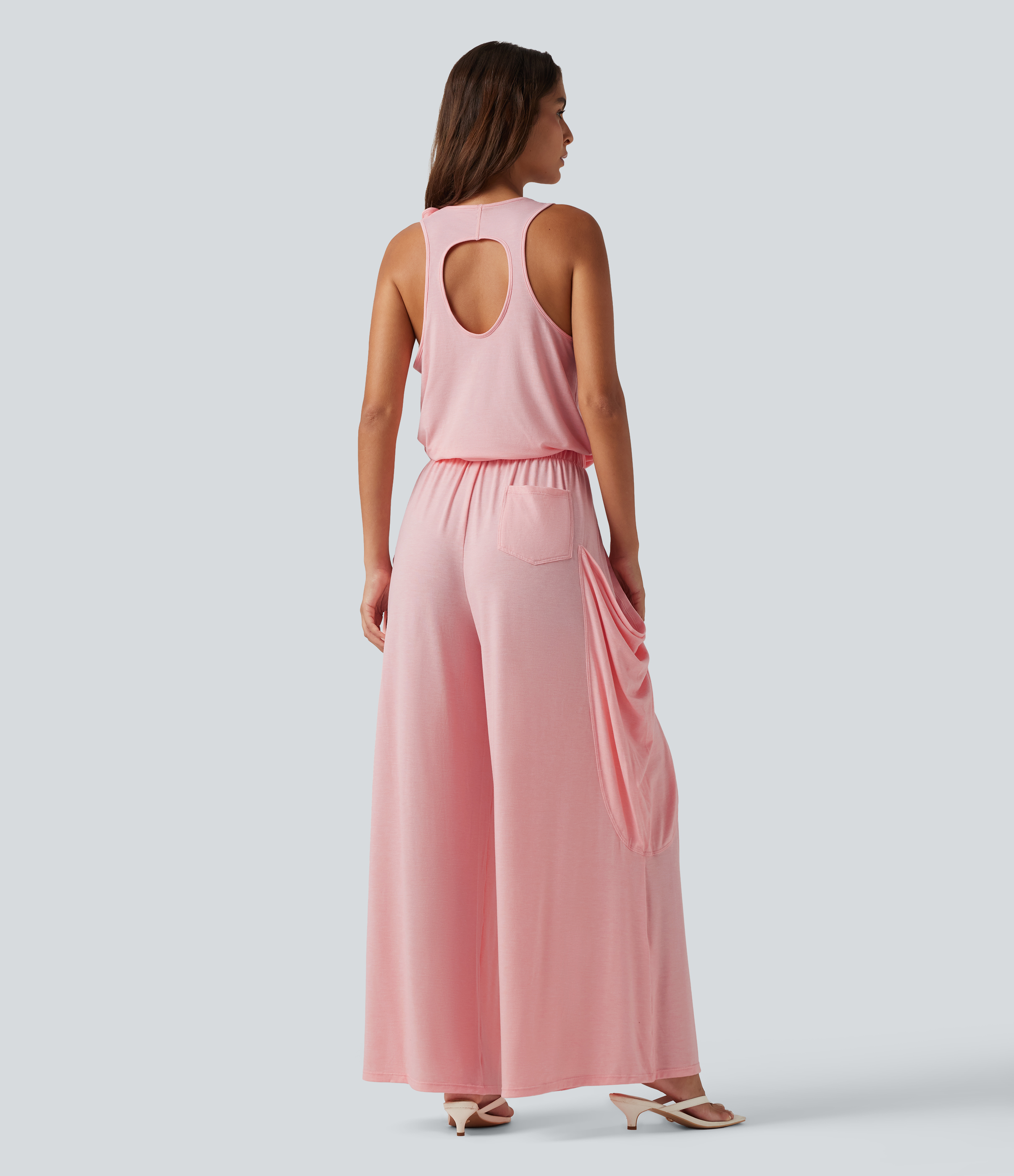 Sleeveless Cut Out Wide Leg Casual Jumpsuit with Pockets-Easy Peezy Edition
