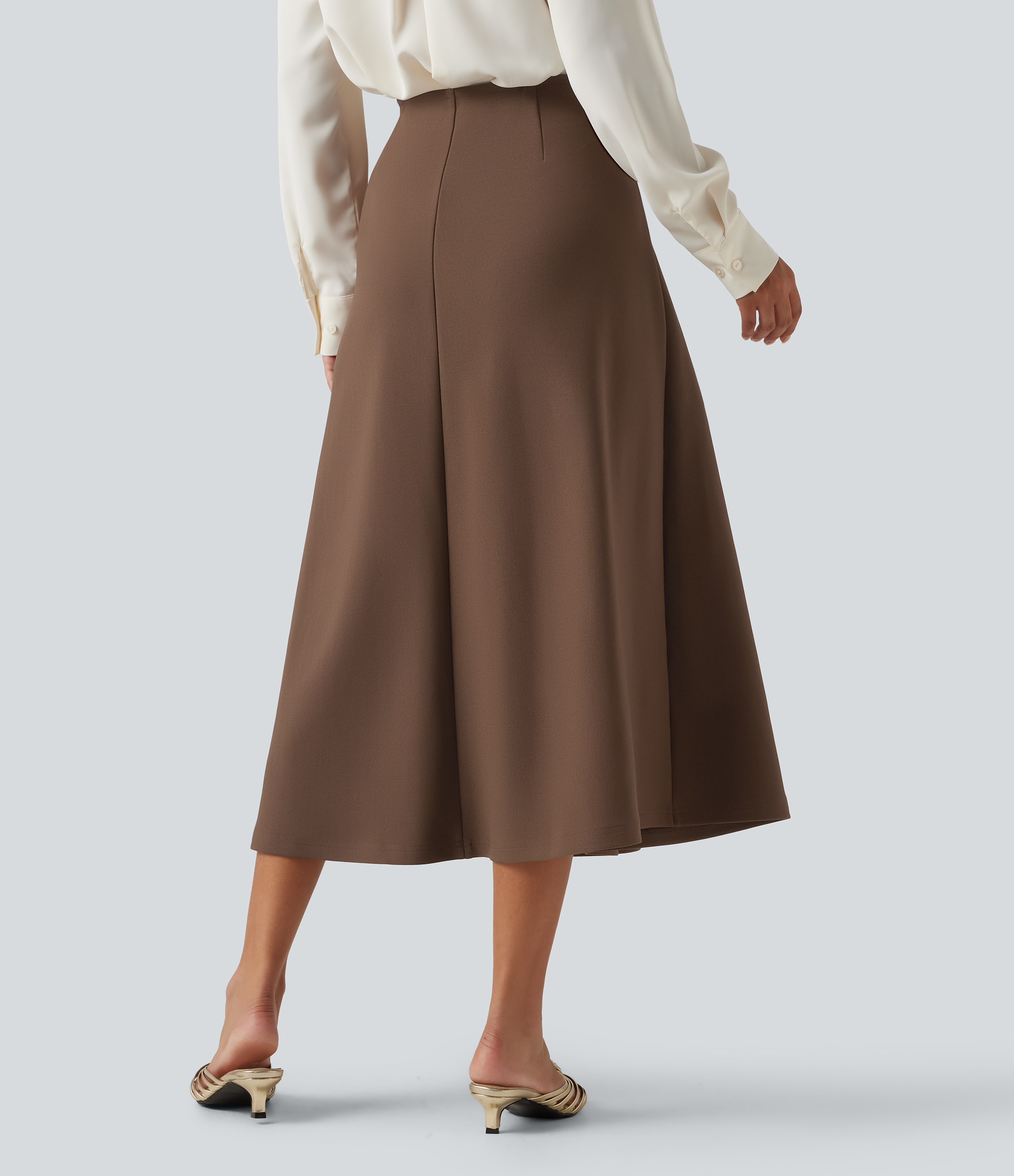 Thick Earthy Brown Jupe trapèze midi taille haute pour le travail / 2