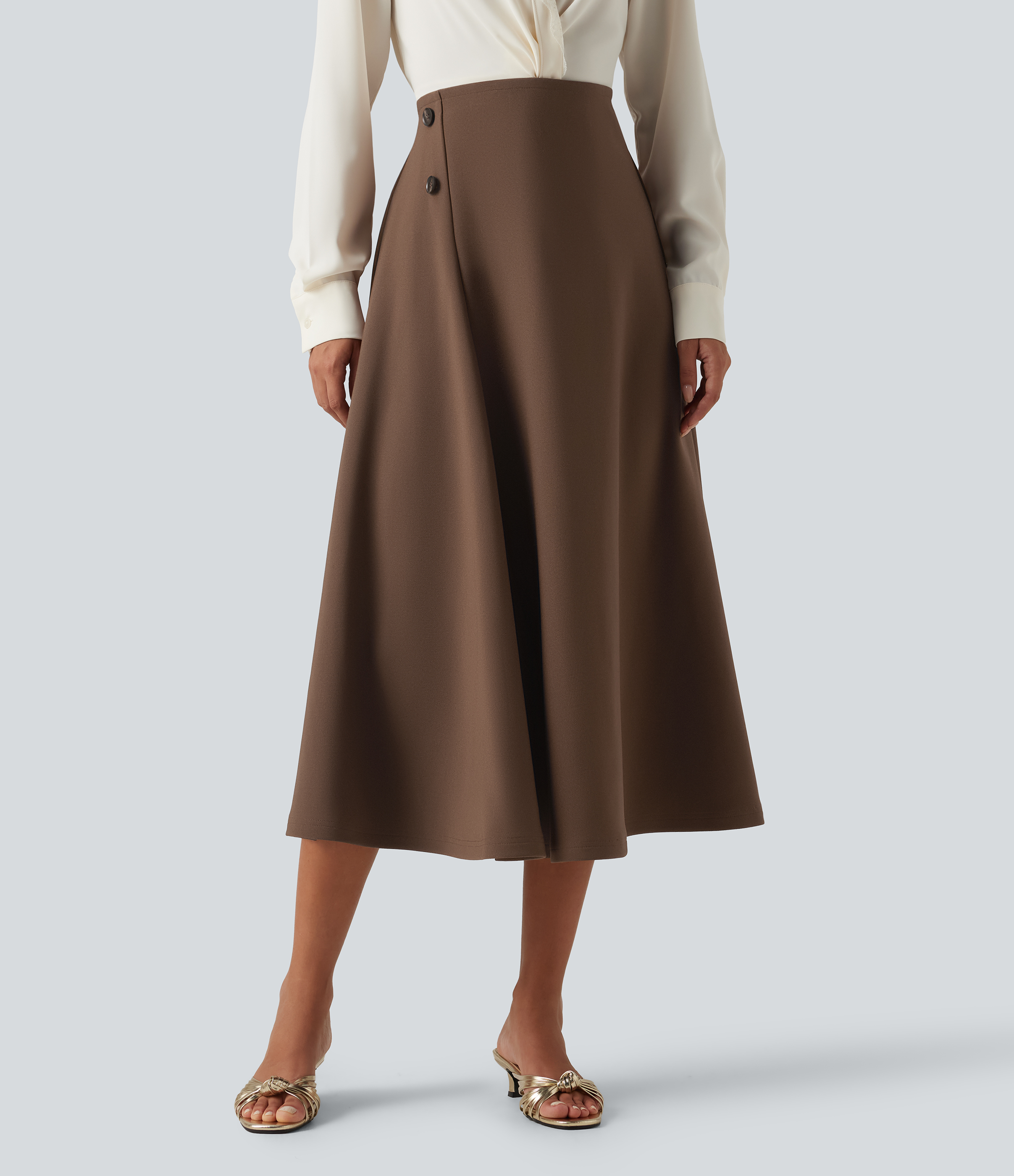 High Waisted A-Line Midi Work Skirt